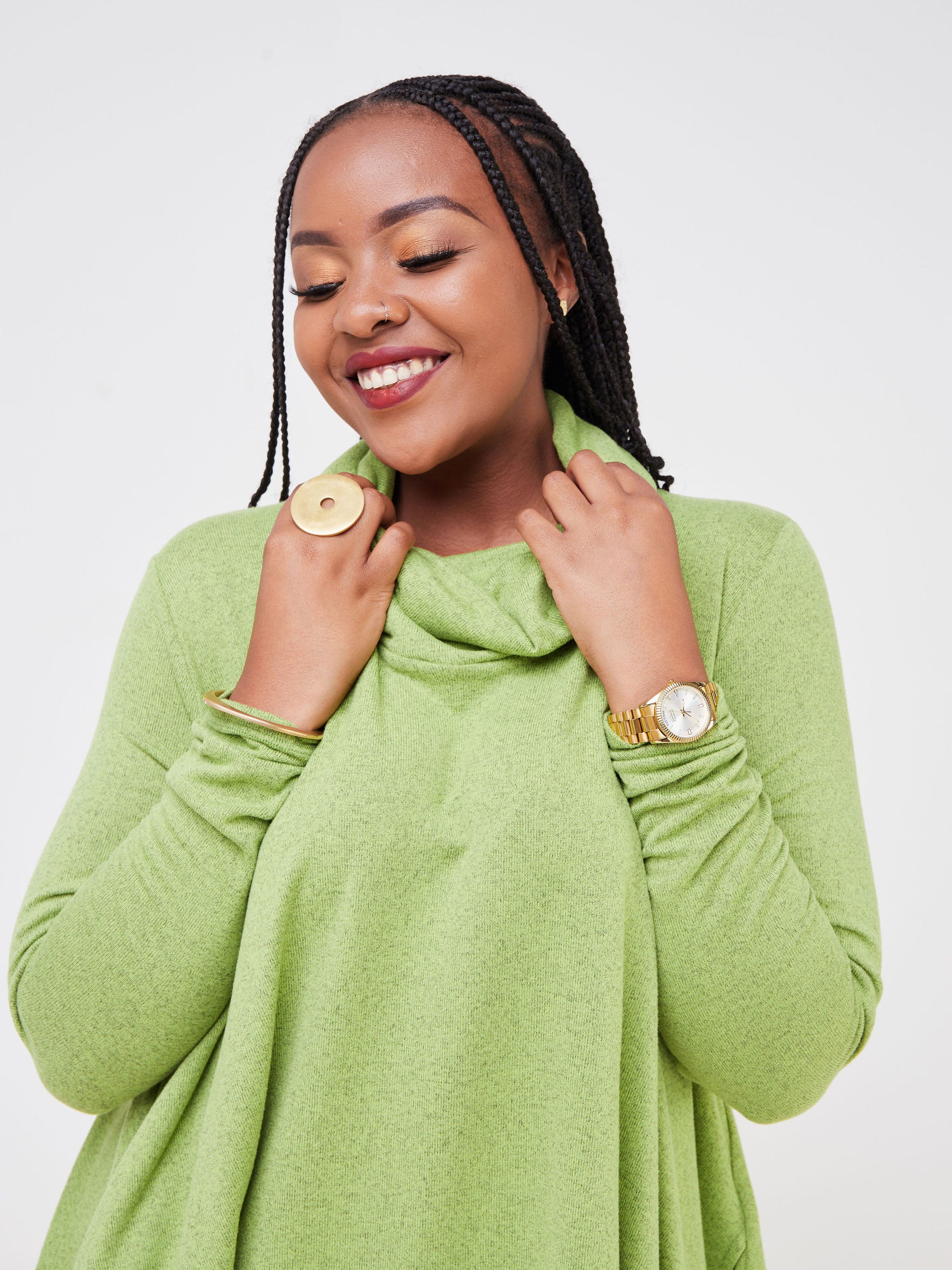 Vivo Basic Imelda Cowl Sweater -  Olive Green