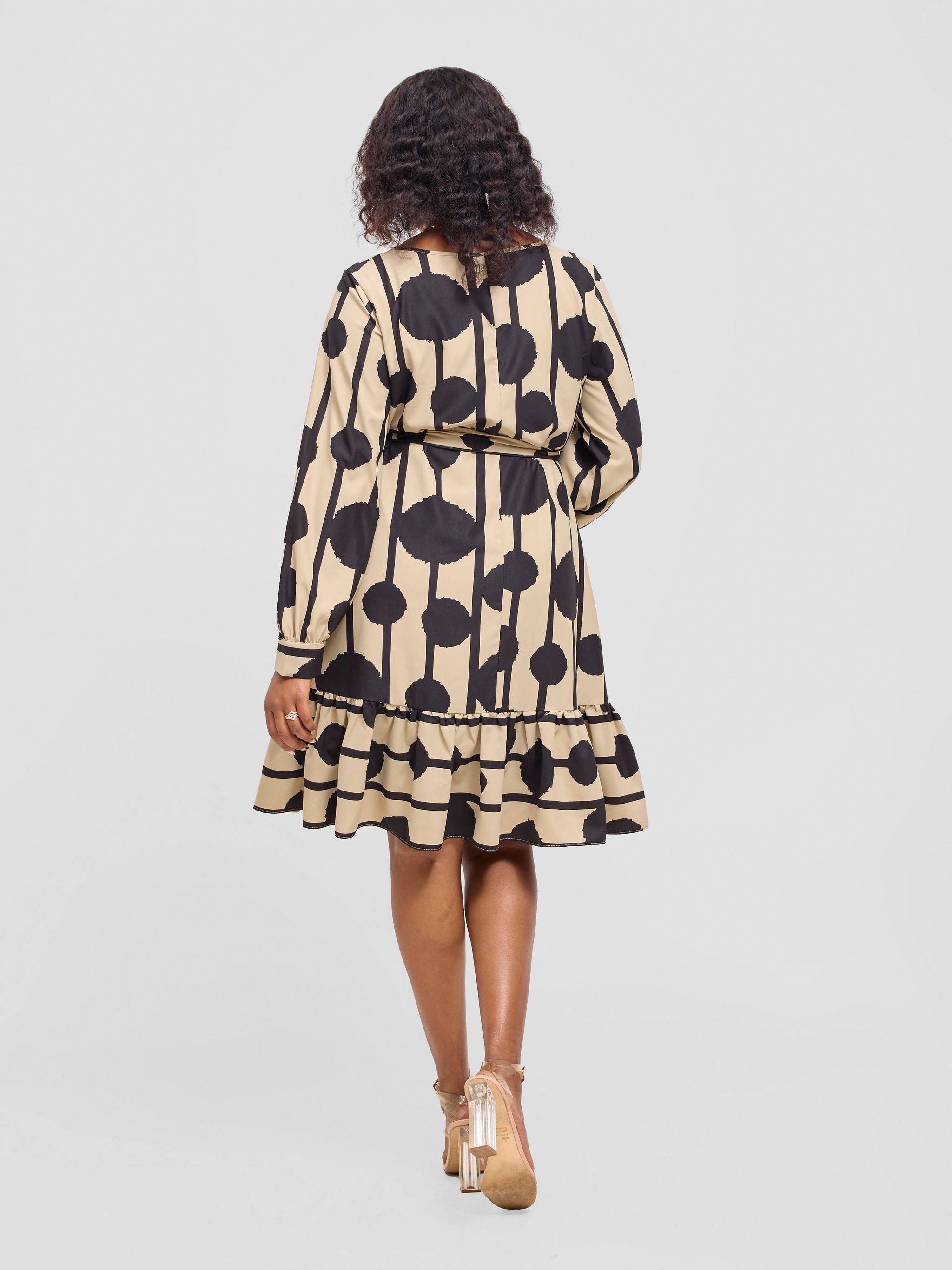 Vivo Serwa Tent Dress - Taupe / Black Doti Print