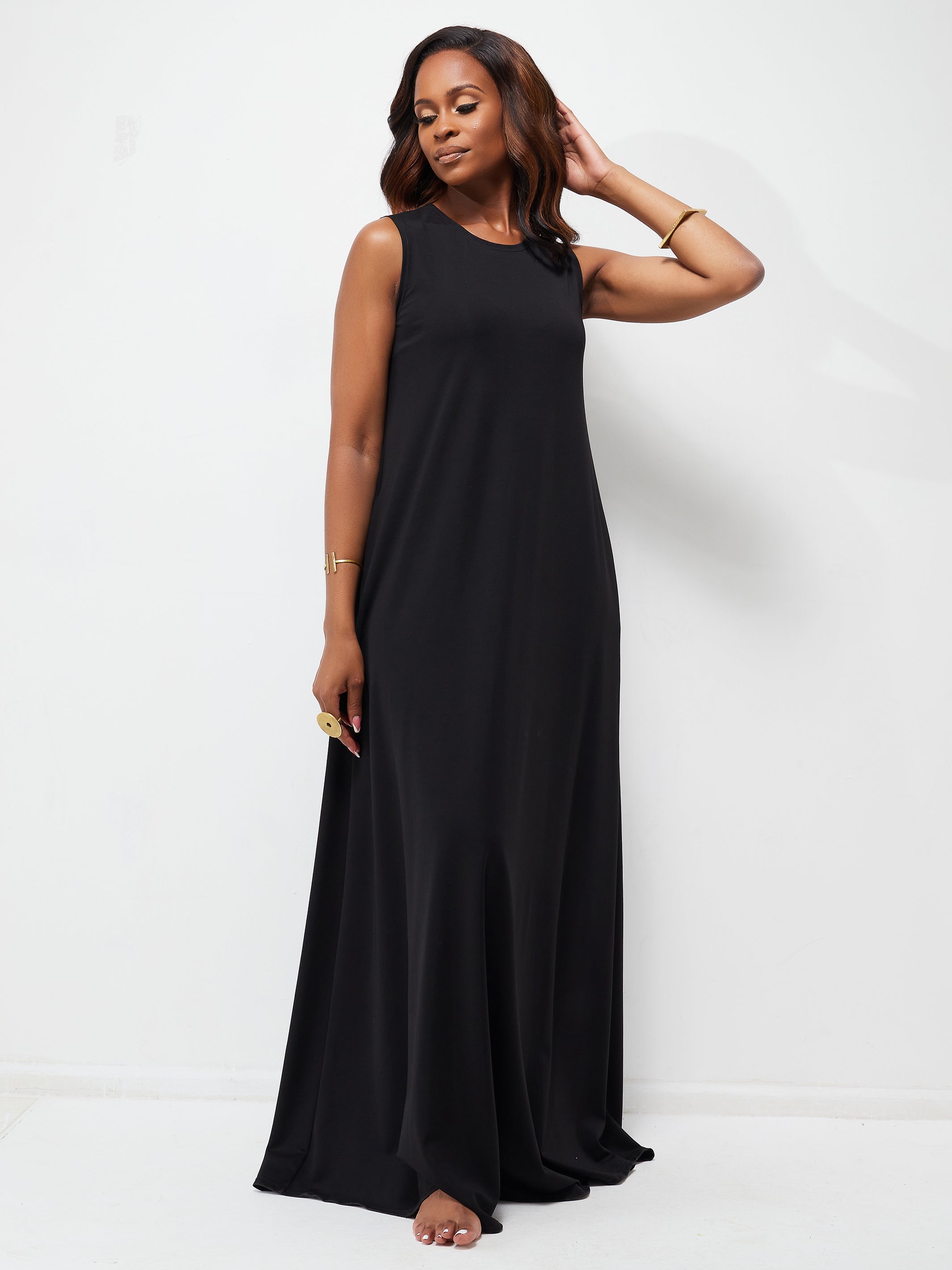 Vivo Ponte Back Pleat Maxi Dress - Black