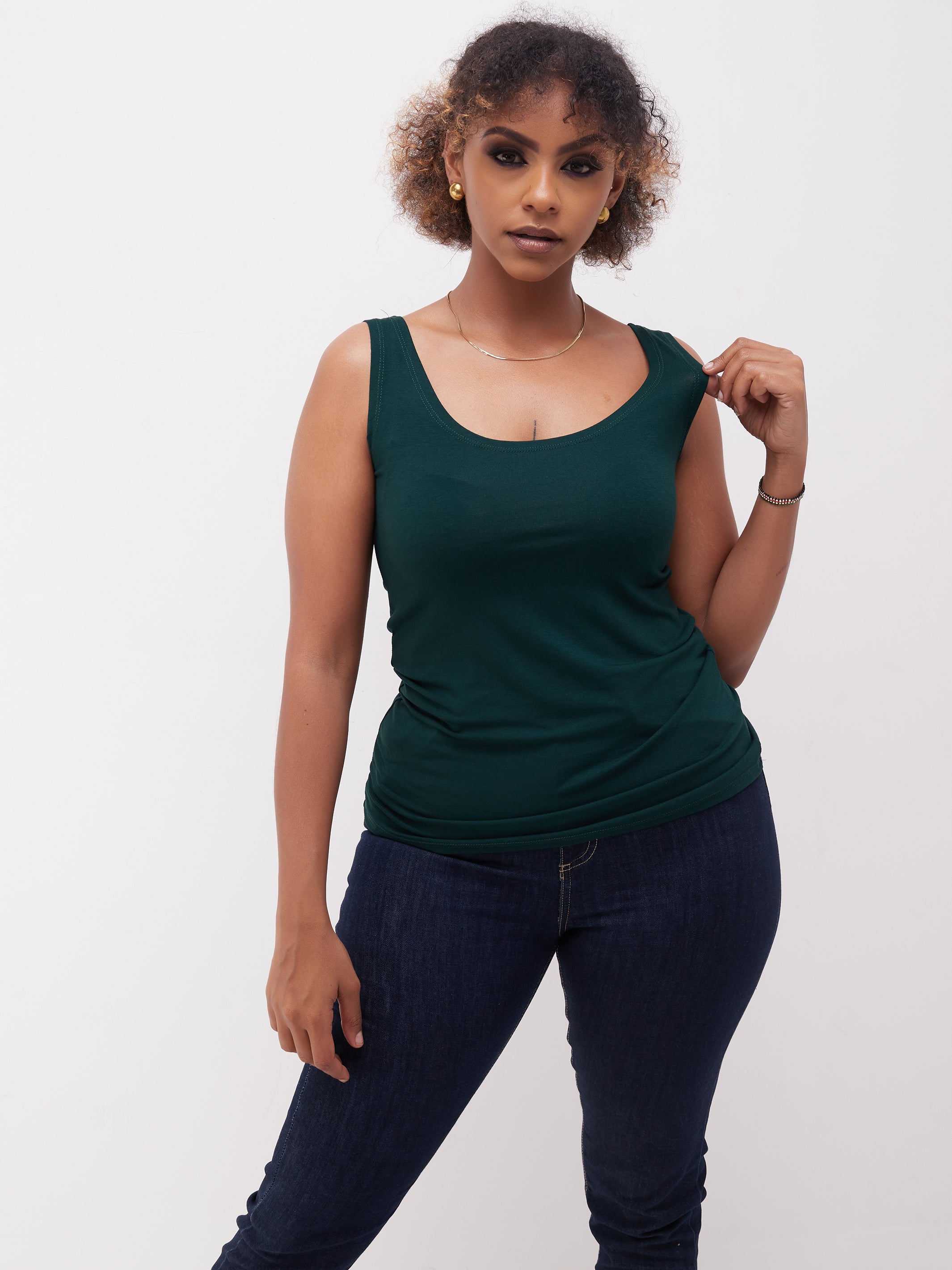 Zoya Basic Tank Top - Dark Green