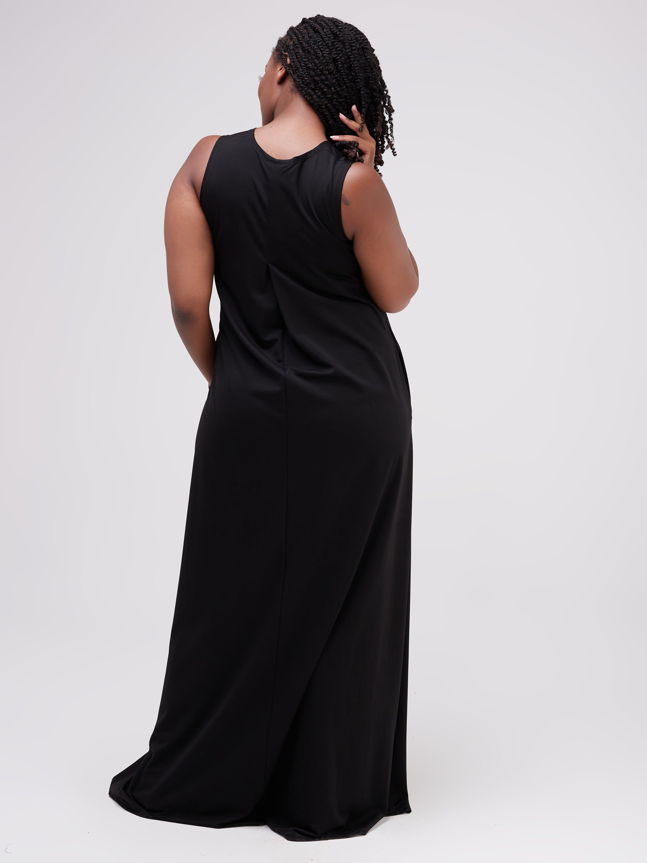 Vivo Ponte Back Pleat Maxi Dress - Black