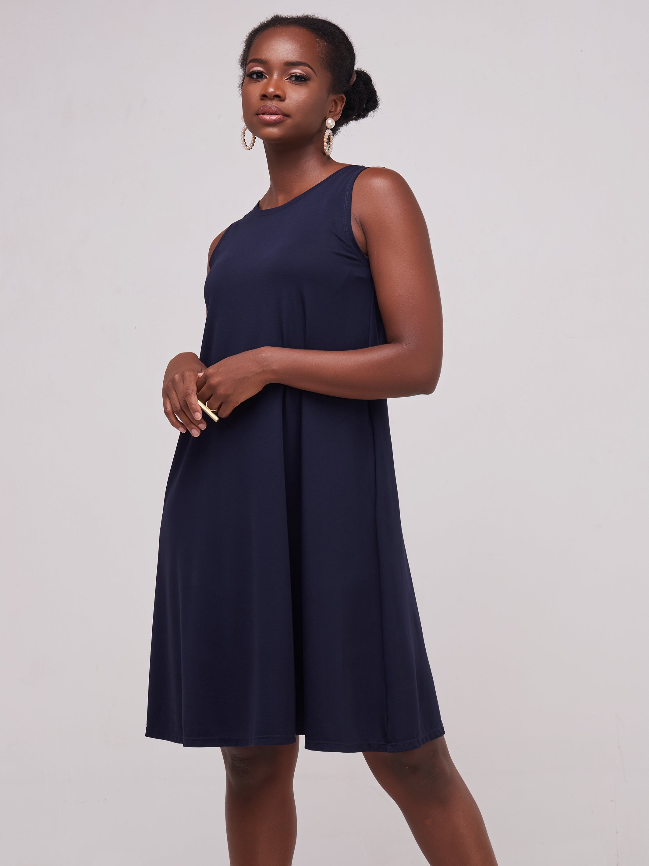 Vivo Basic Sleeveless Kena Tent Dress - Navy Blue