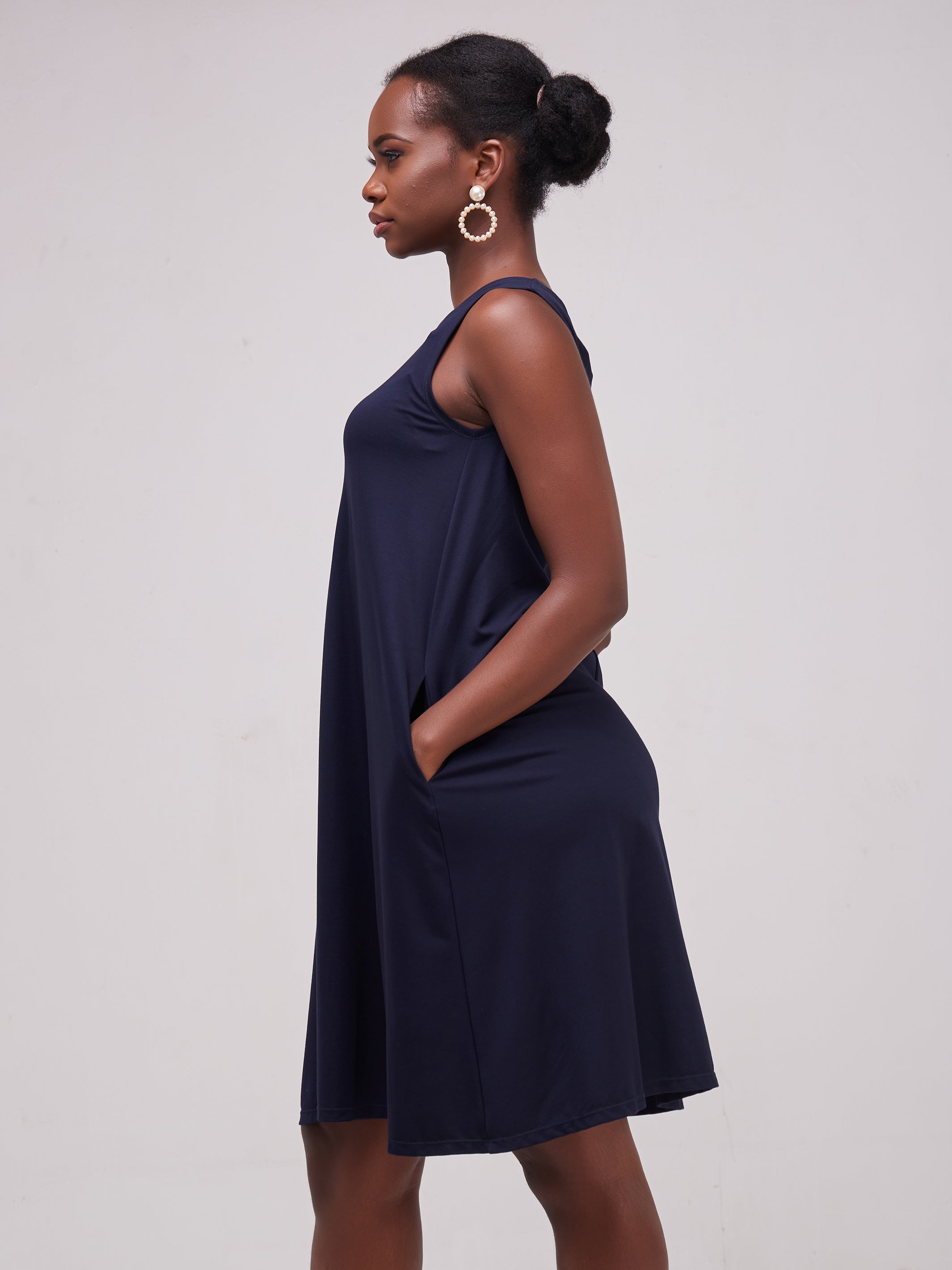 Vivo Basic Sleeveless Kena Tent Dress - Navy Blue