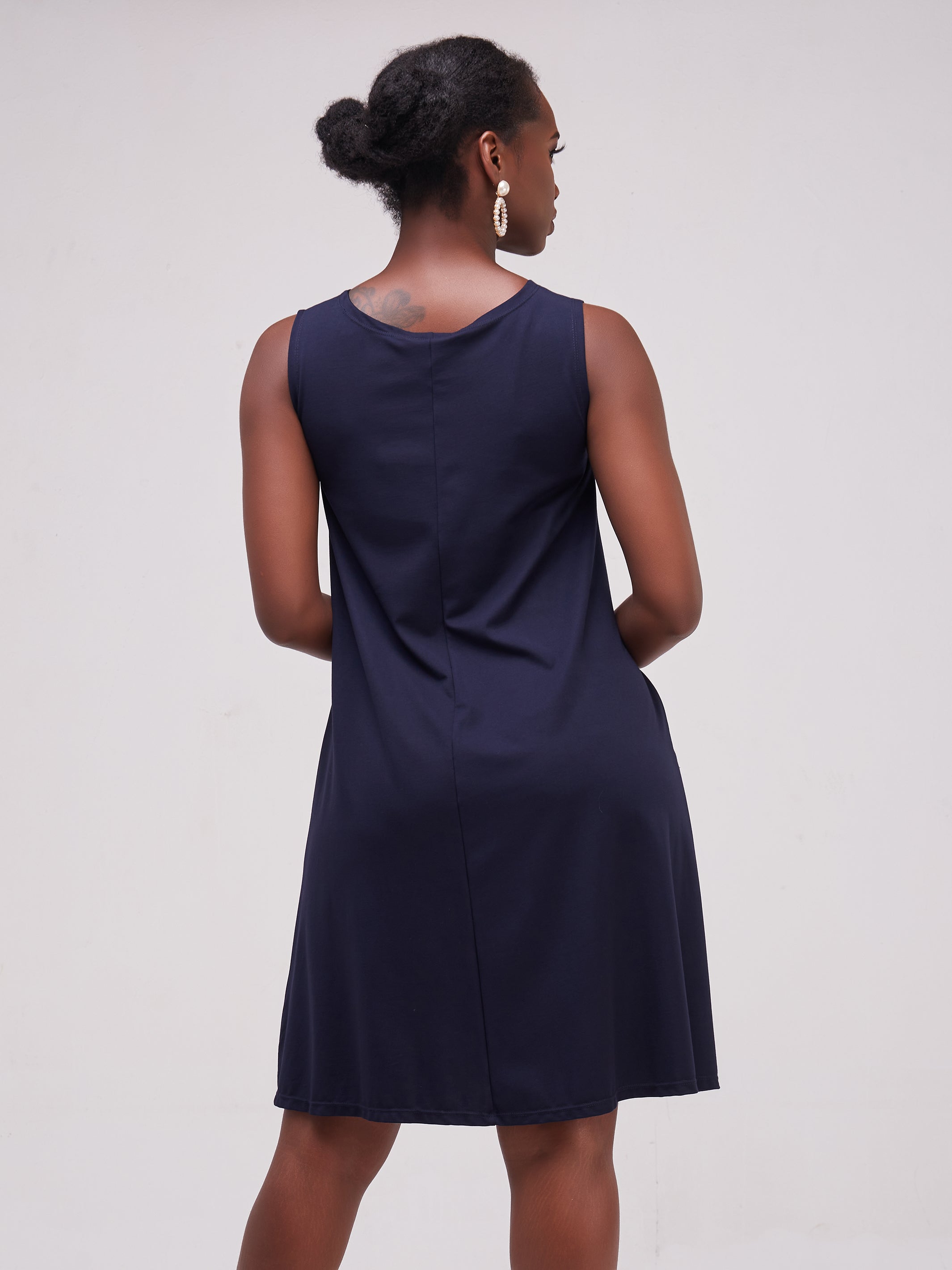 Vivo Basic Sleeveless Kena Tent Dress - Navy Blue