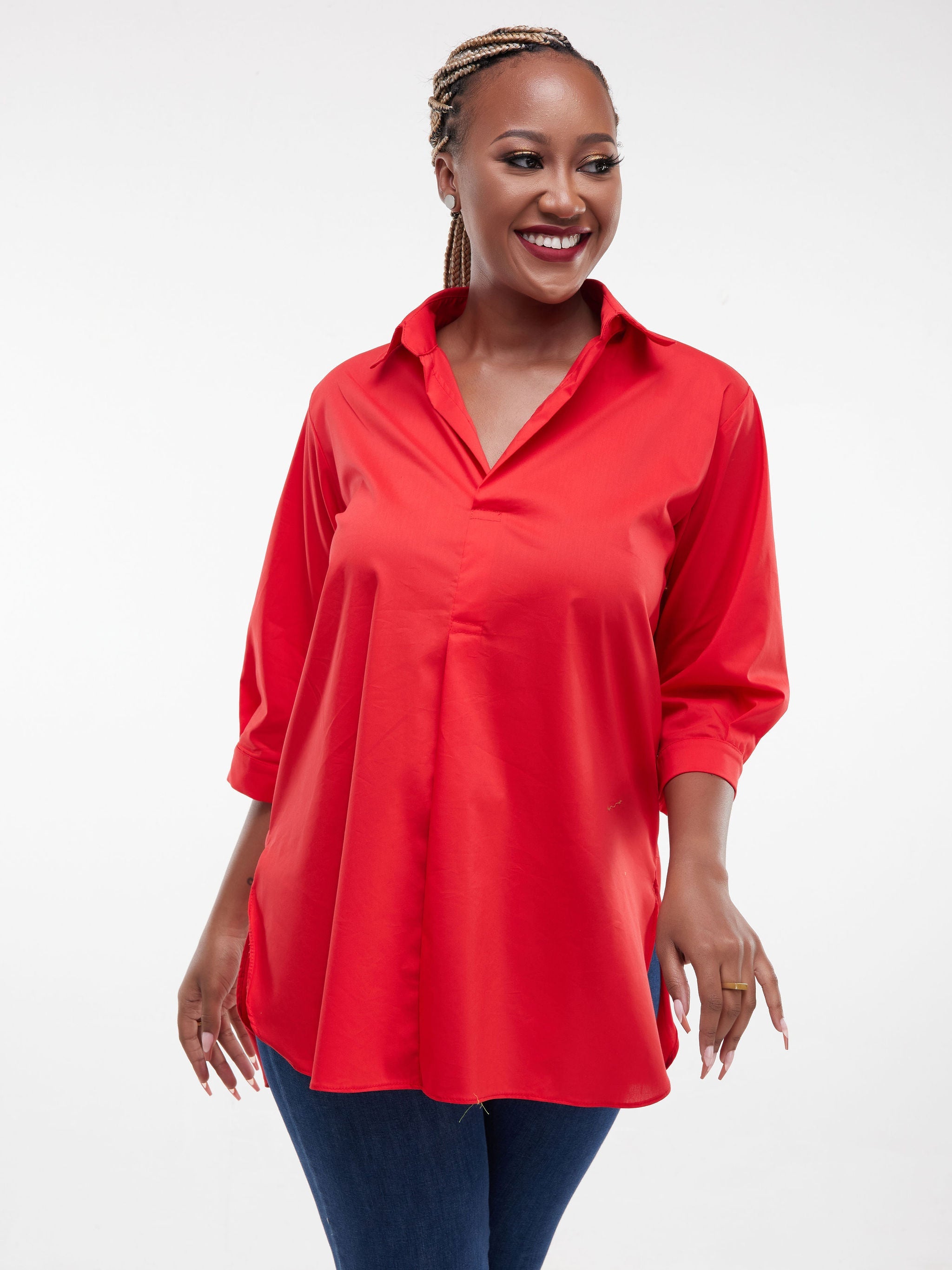 Safari Huru 3/4 Sleeved Loose Top - Red