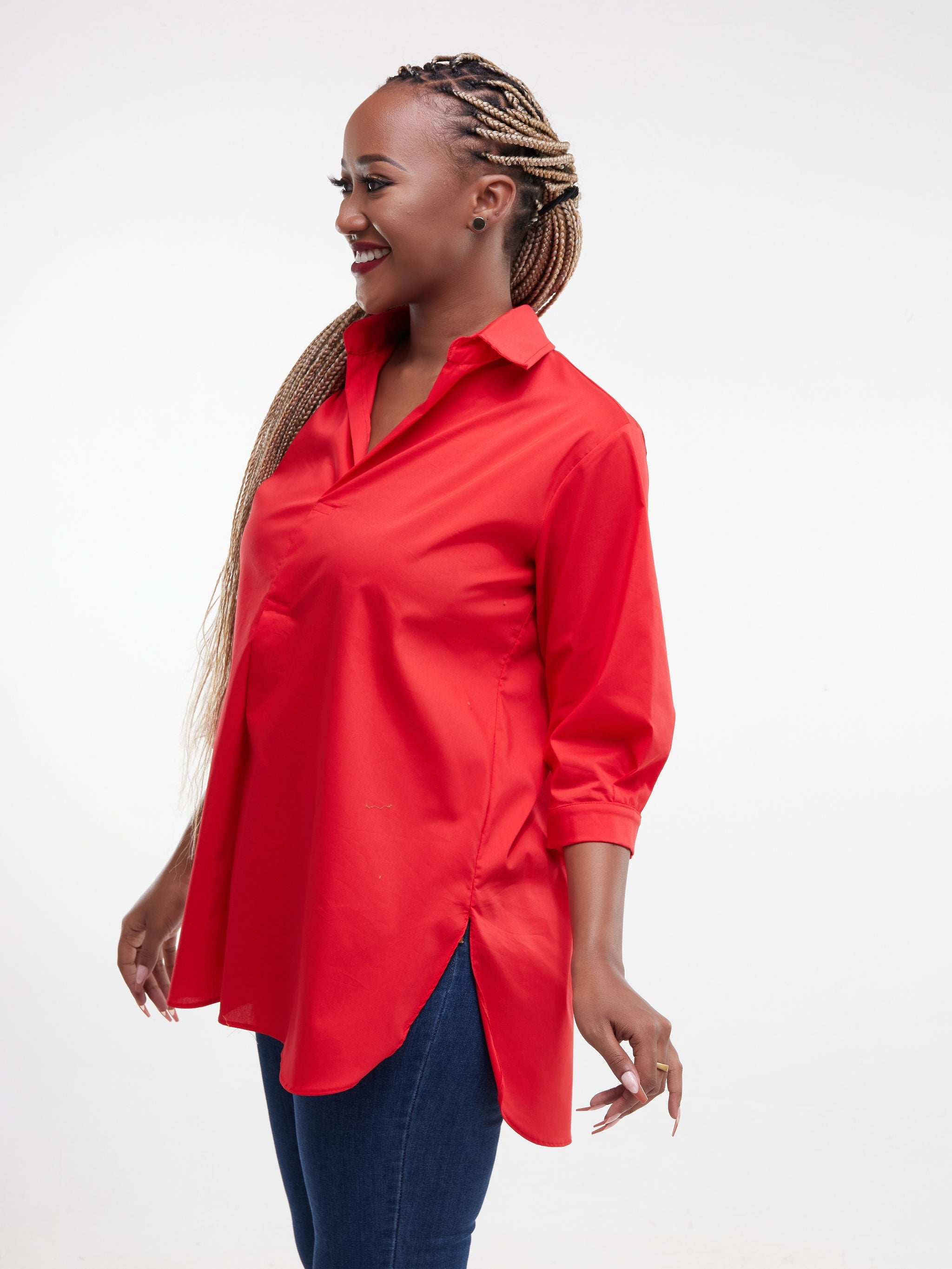 Safari Huru 3/4 Sleeved Loose Top - Red