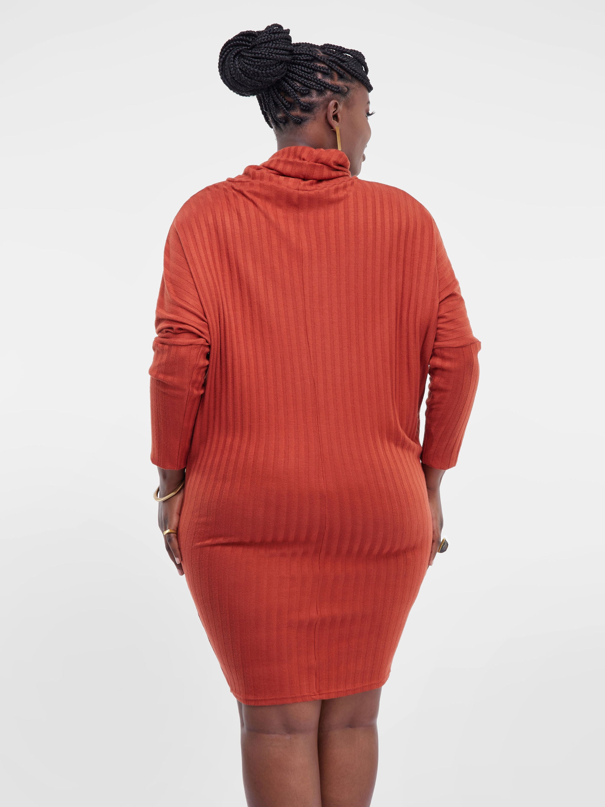 Safari Basic Dolman Cowl Sweater Dress  - Rust