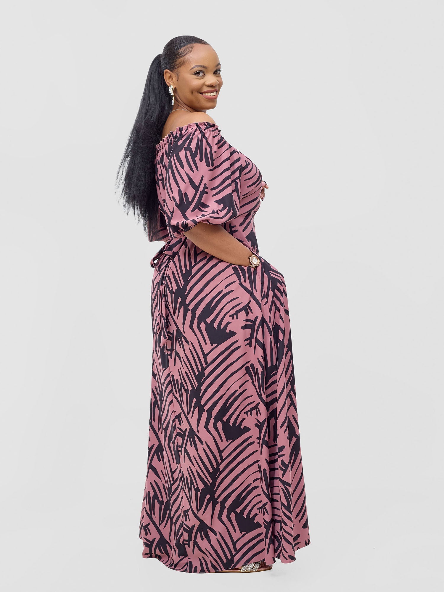 Vivo Ayla Bubble Sleeve Maxi Dress - Blush Pink/ Black Lala Print