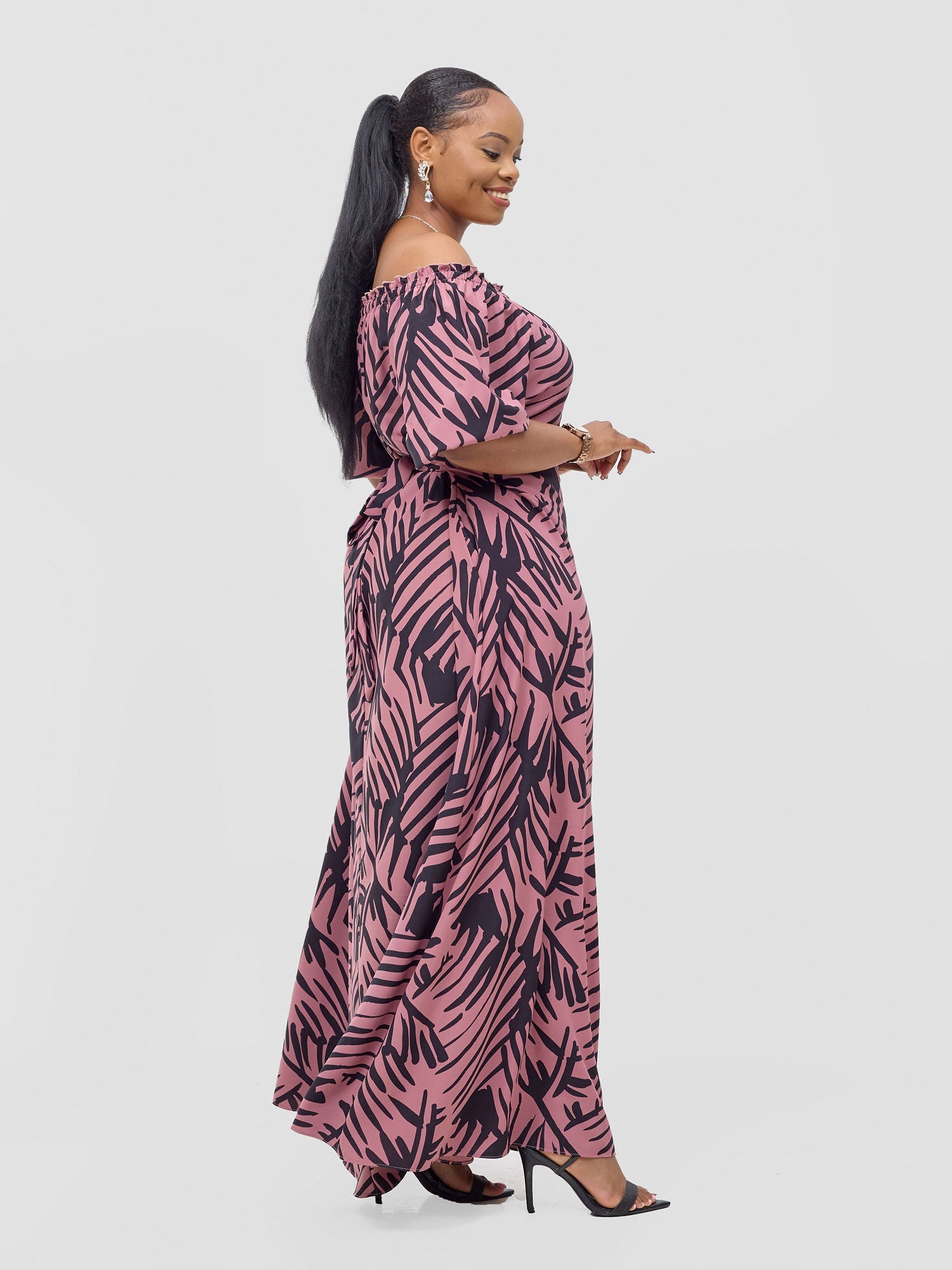 Vivo Ayla Bubble Sleeve Maxi Dress - Blush Pink/ Black Lala Print