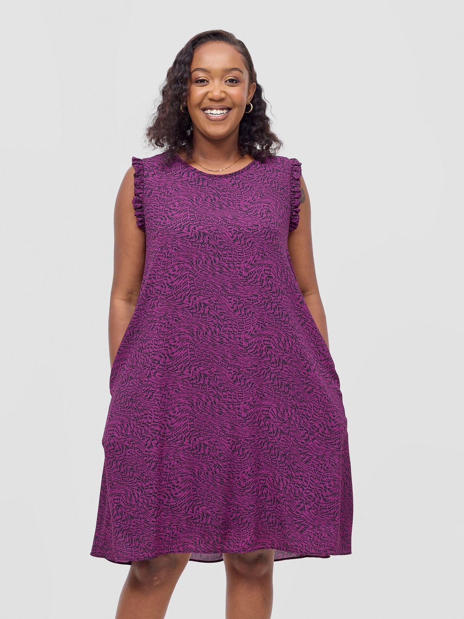 Vivo Ava Tent Knee Length Dress - Purple / Black Savi Print