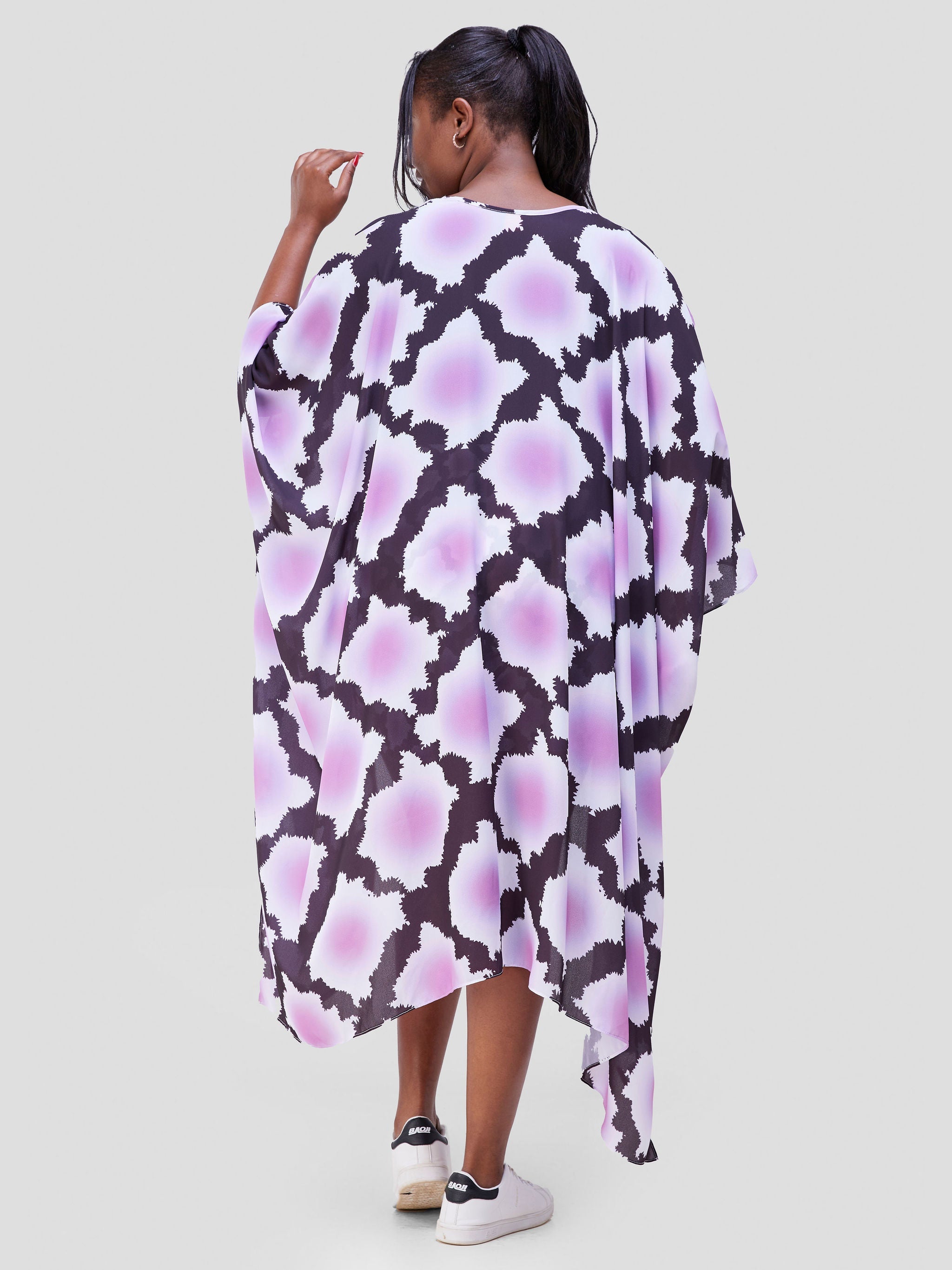 Vivo Soleil Side Drape Kimono - Mulberry / Dusty Pink Almasi Print