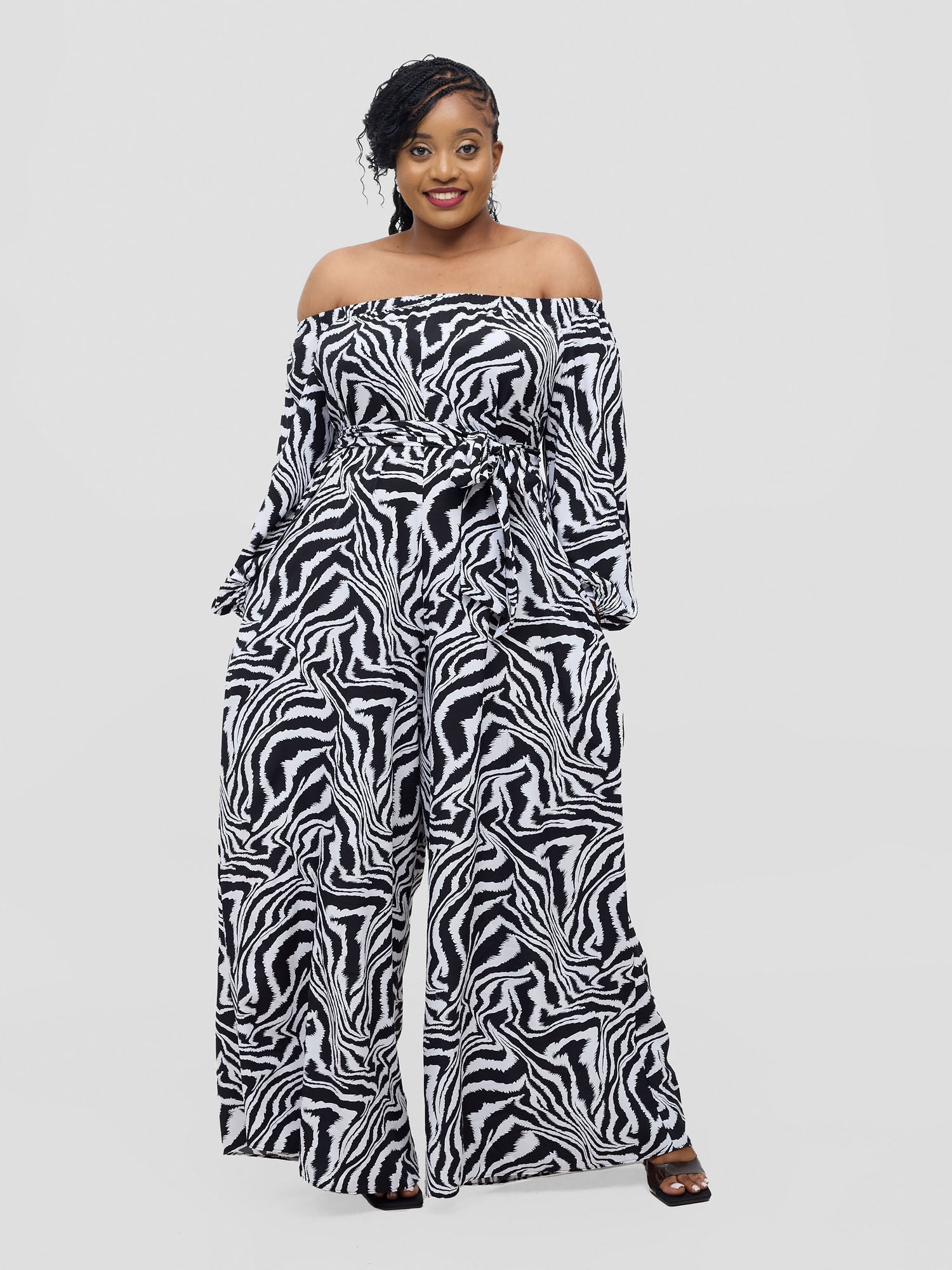 Vivo Yumi Off Shoulder Jumpsuit - White Omi Print