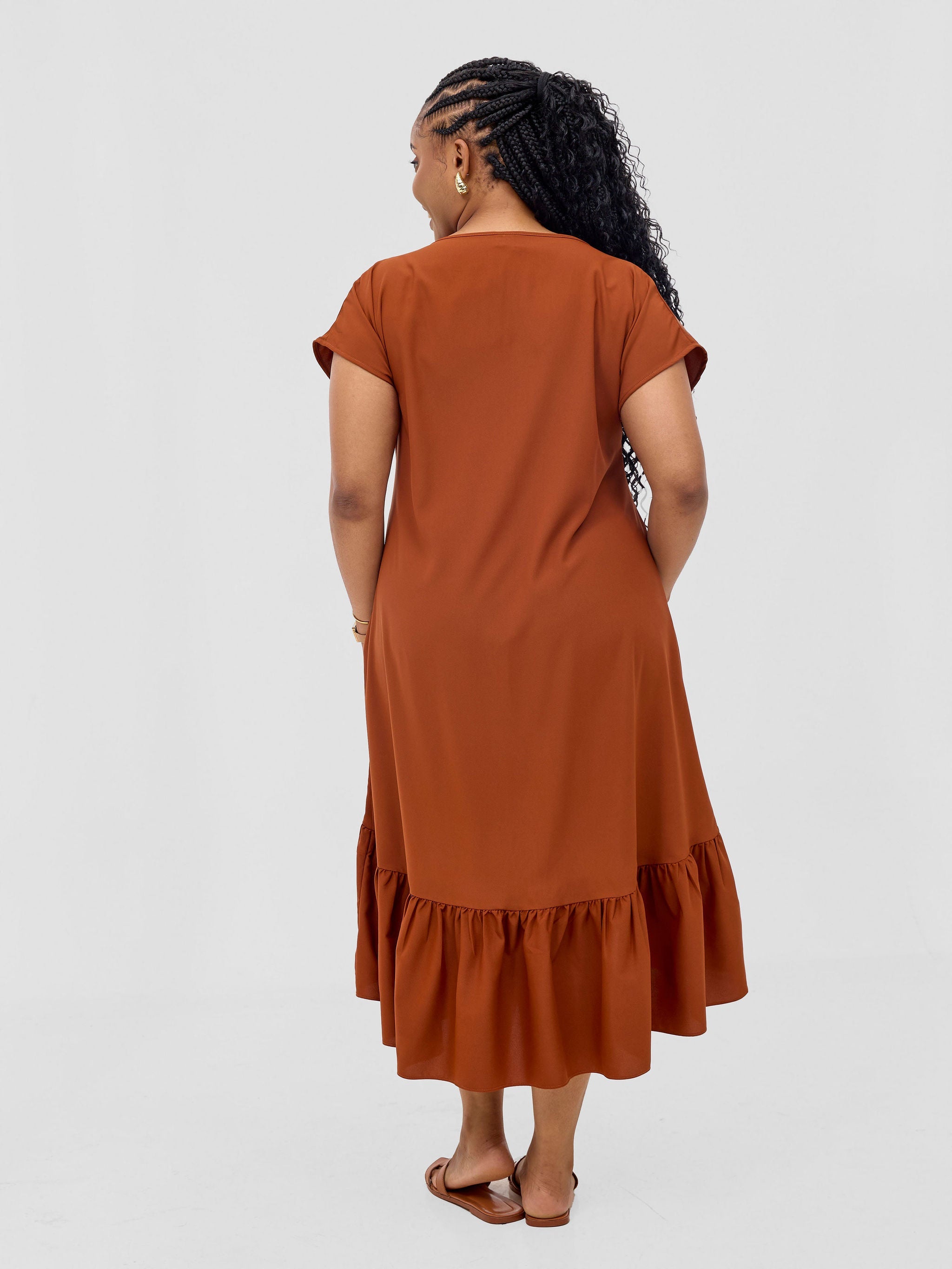 Vivo Esna Drop Shoulder High Low Dress - Rust