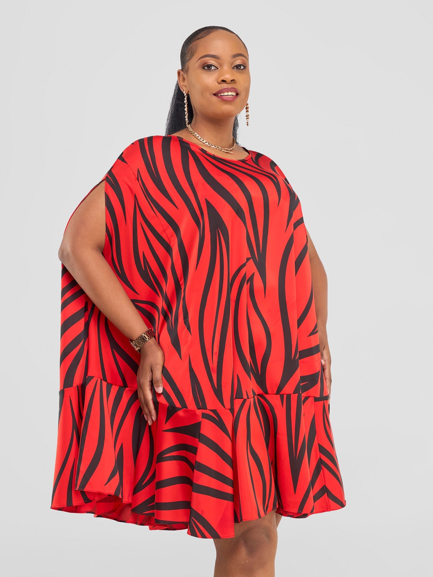 Vivo Chidii Cape Dress - Red / Black Ameli Print