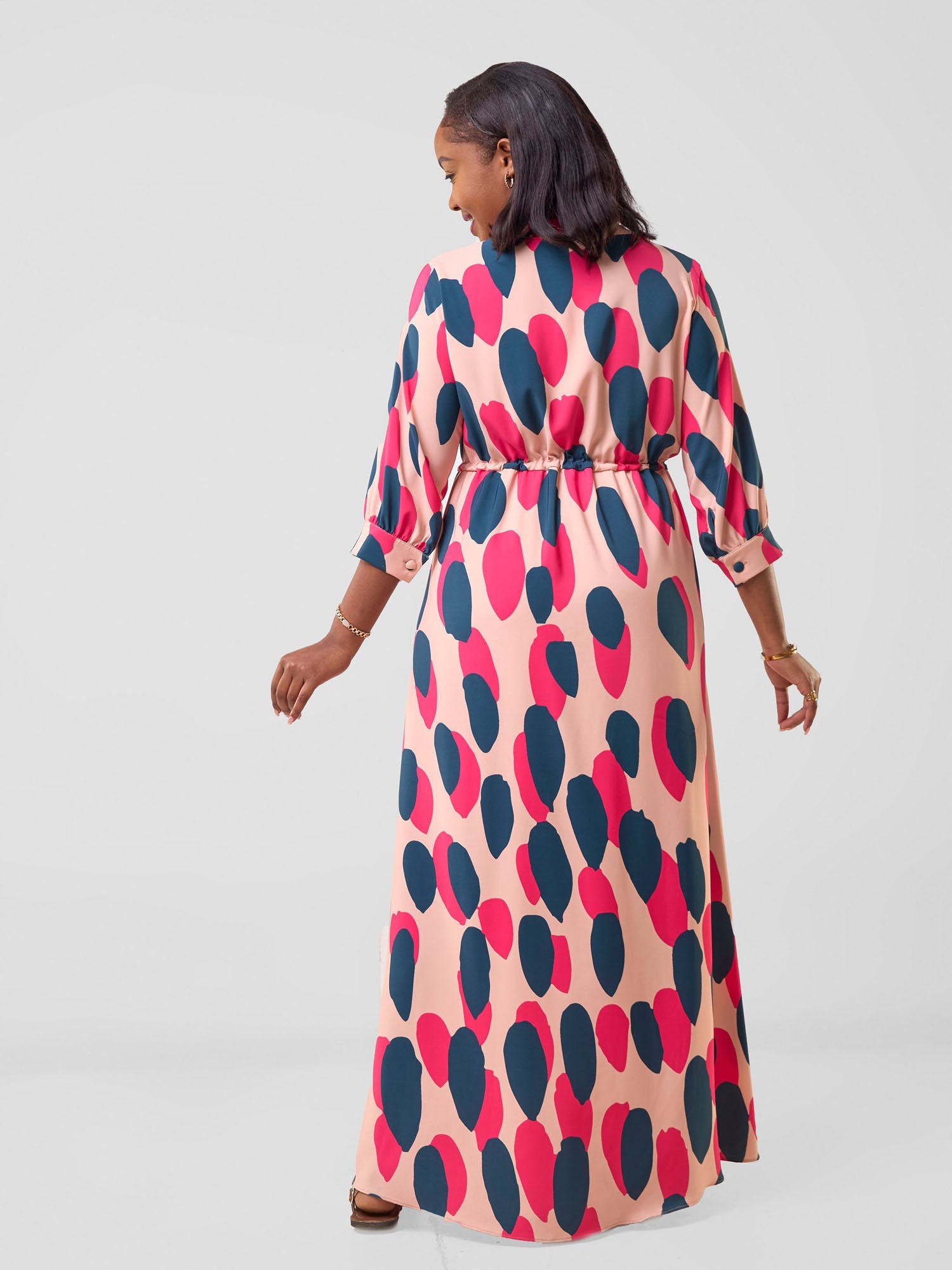 Vivo Hadiya Gathered Maxi Dress - Peach / Teal Diya Print