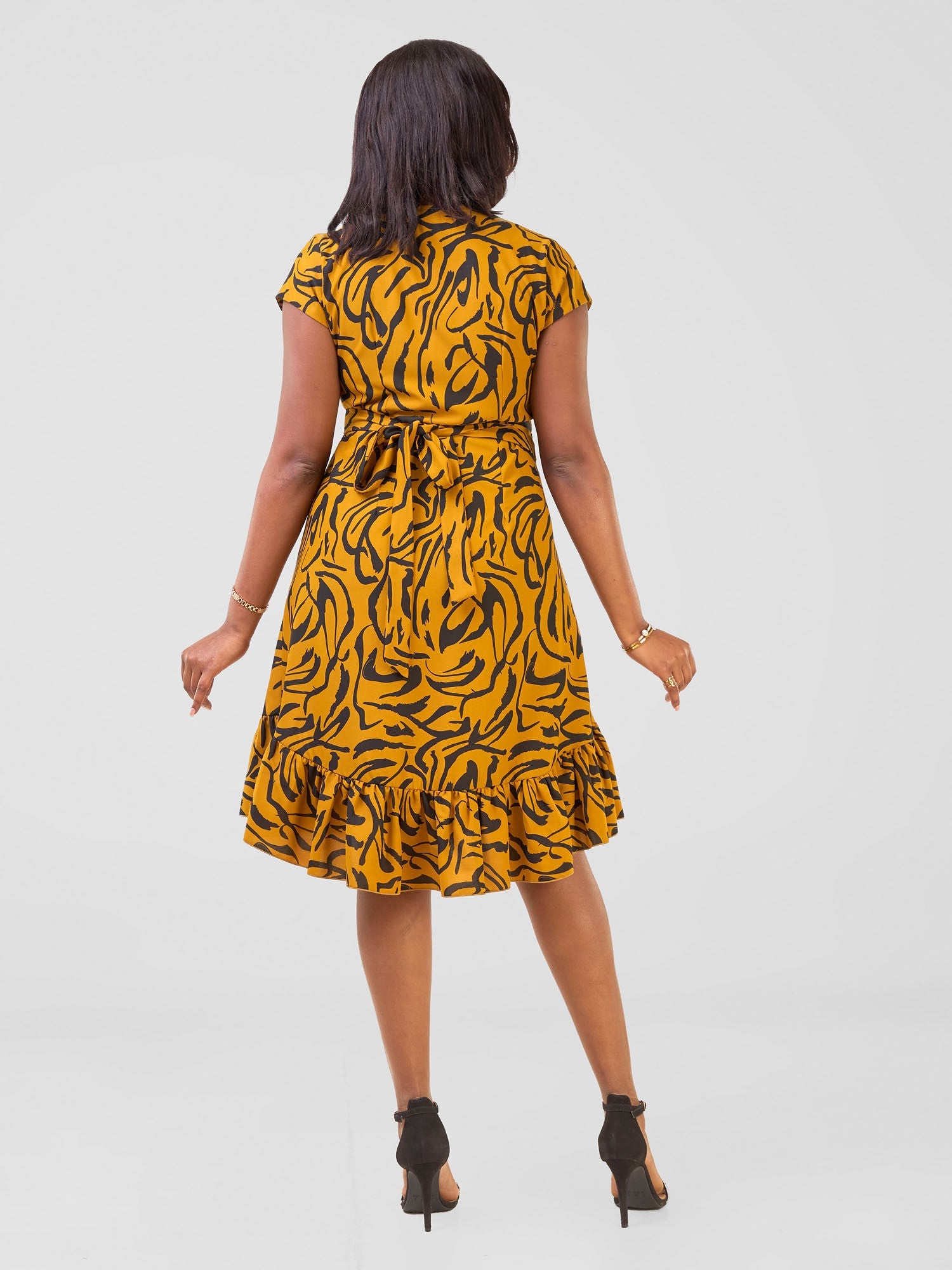 Vivo Nasinka Wrap Dress - Dark Mustard / Black Bugendo Print