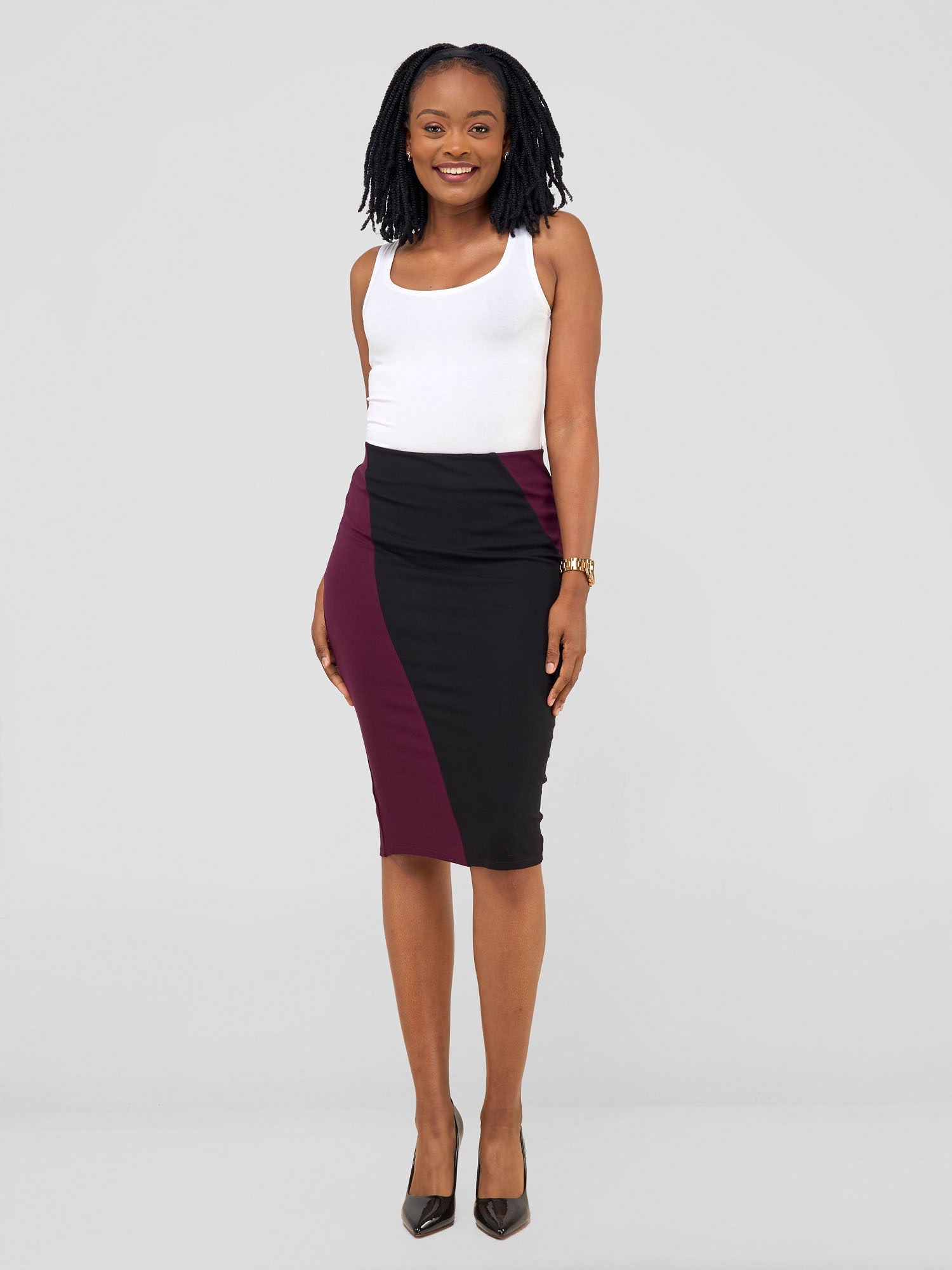 Vivo Tatari Panelled Skirt - Burgundy / Black