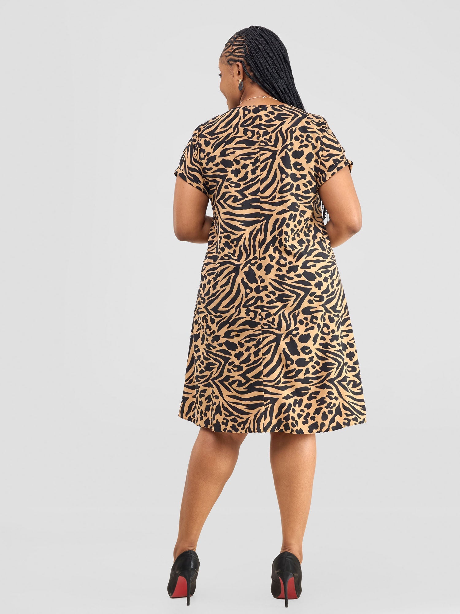 Vivo Pesi Drop Shoulder Tent Dress - Taupe Animal Print