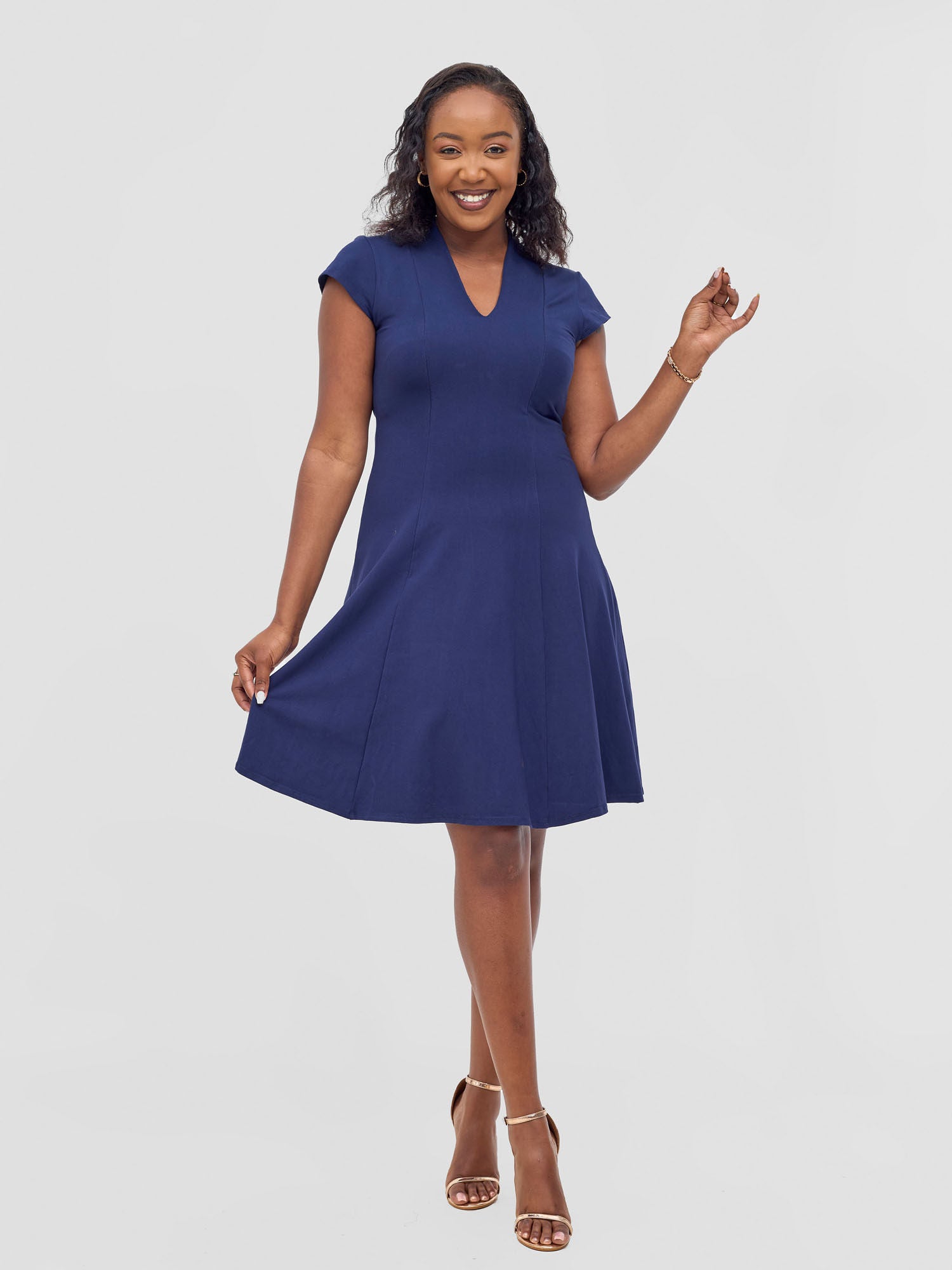 Vivo Mandla High Neck A-Line Dress - Navy