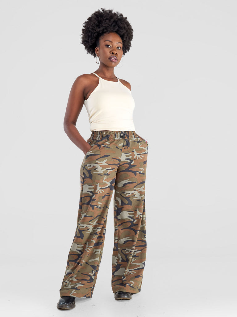 Zoya Yuni Wide Leg Pants - Camo Brown