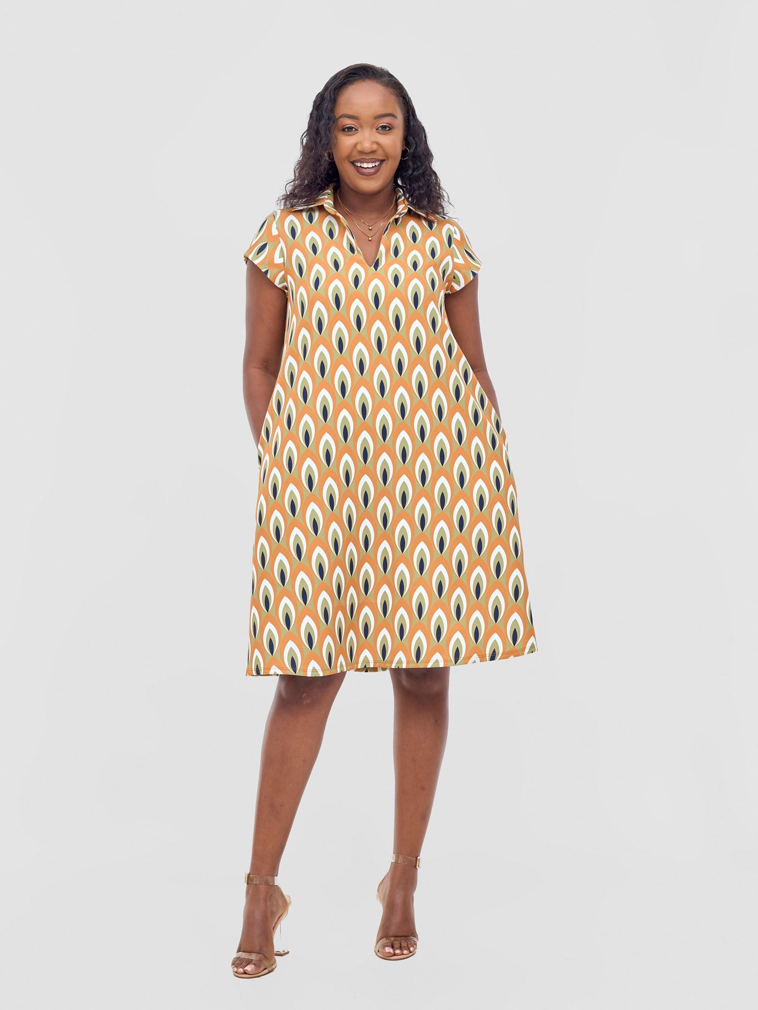 Vivo Mandla Tent Dress - Rust / Green Manla Print