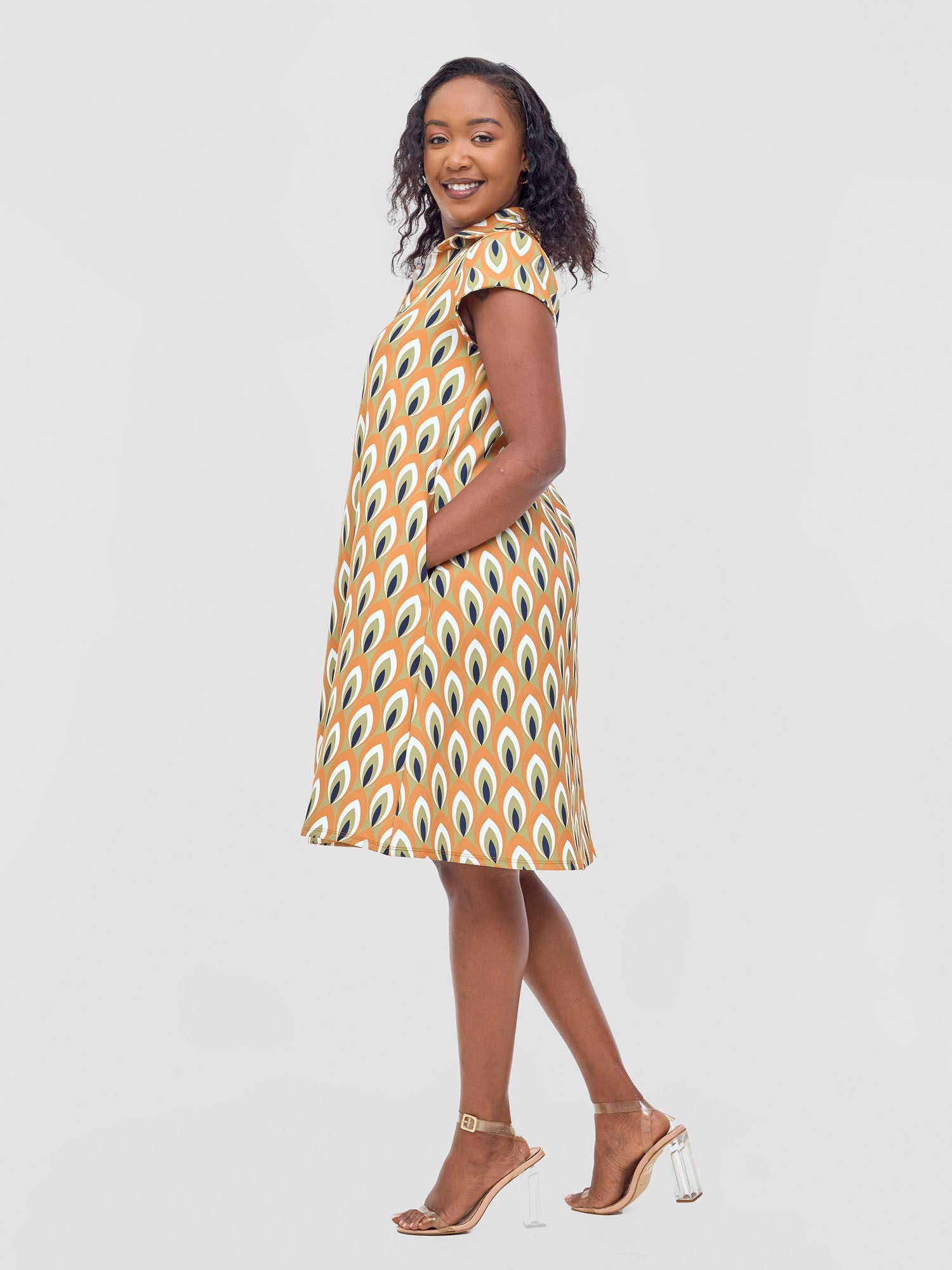 Vivo Mandla Tent Dress - Rust / Green Manla Print