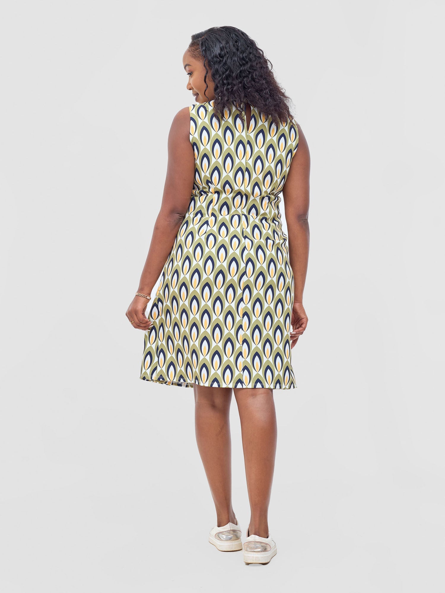 Vivo Mandla Side Flap A-Line Dress - Green / Mustard Manla Print