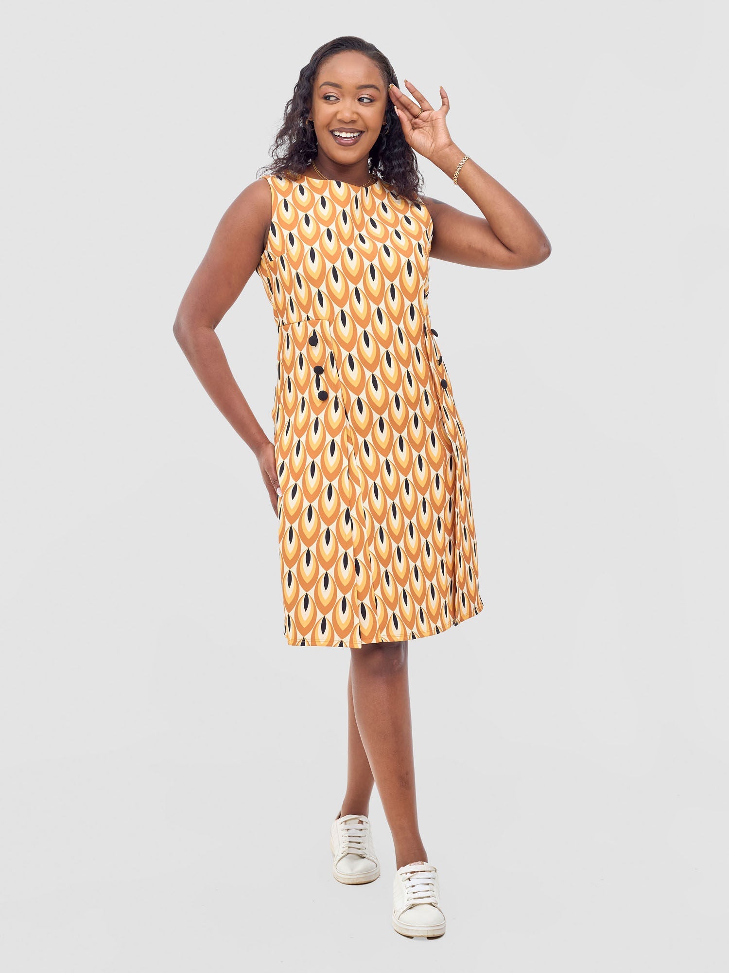 Vivo Mandla Side Flap A-Line Dress - Beige / Rust Manla Print