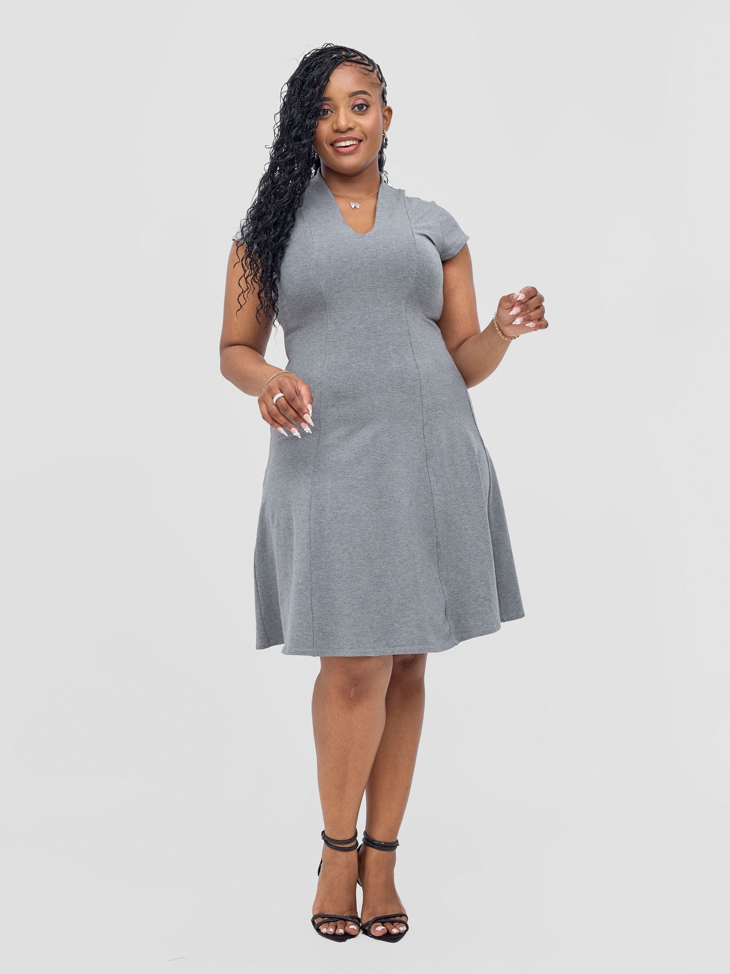 Vivo Mandla High Neck A-Line Dress - Grey