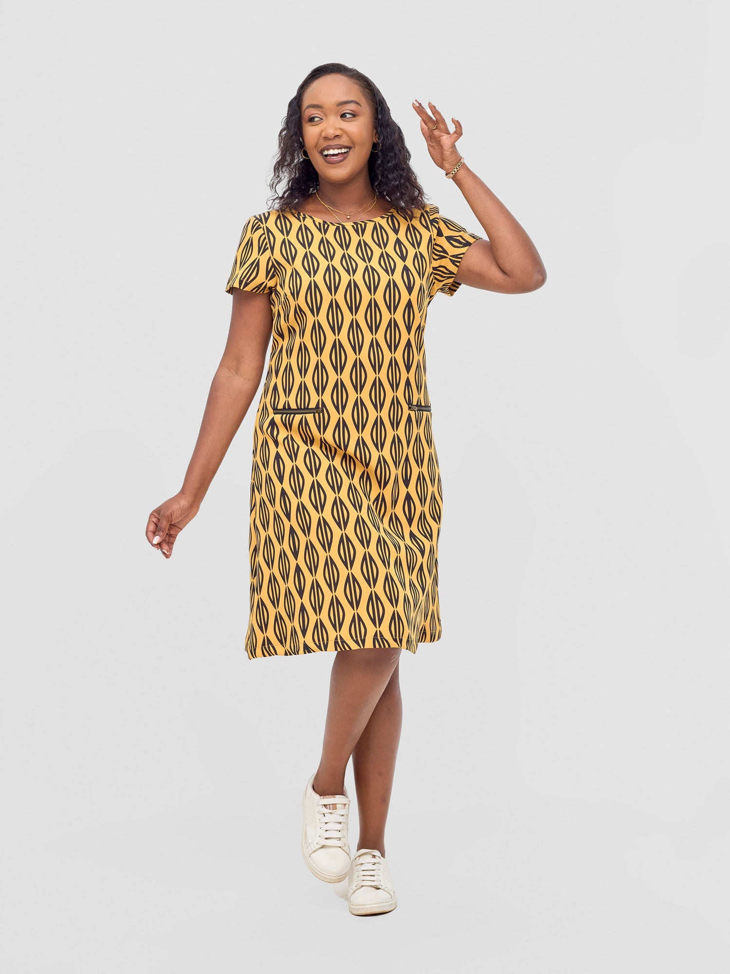 Vivo Mandla Side Zipper Dress - Mustard / Black Anila Print