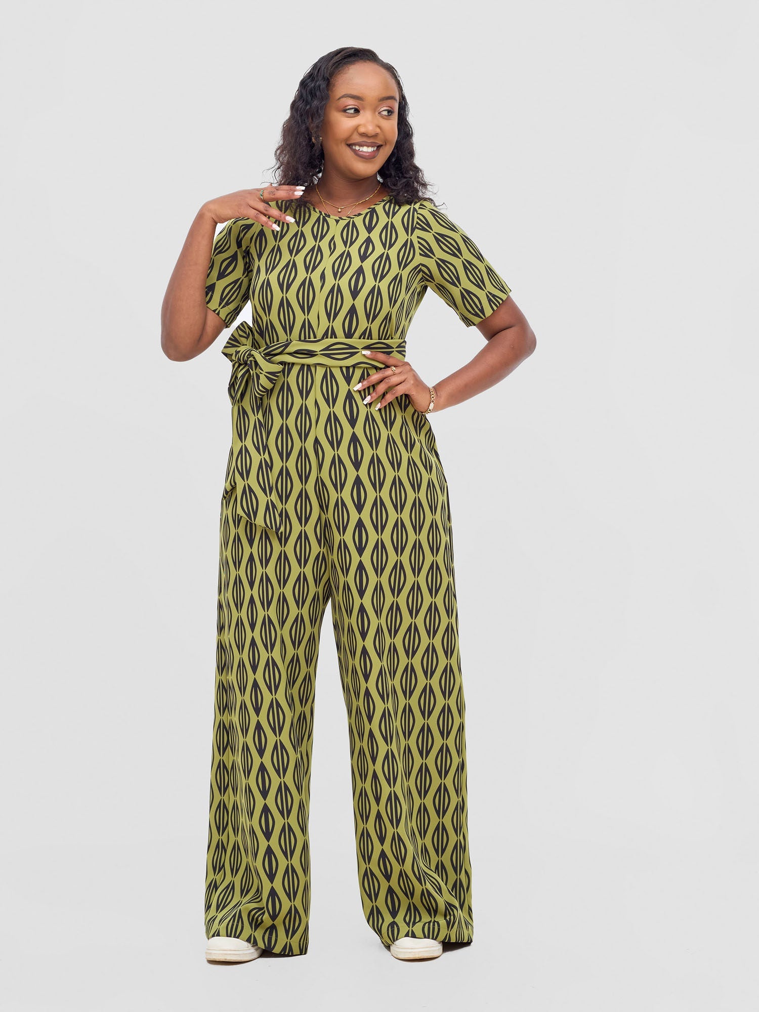 Vivo Mandla Jumpsuit - Olive / Black Anla Print