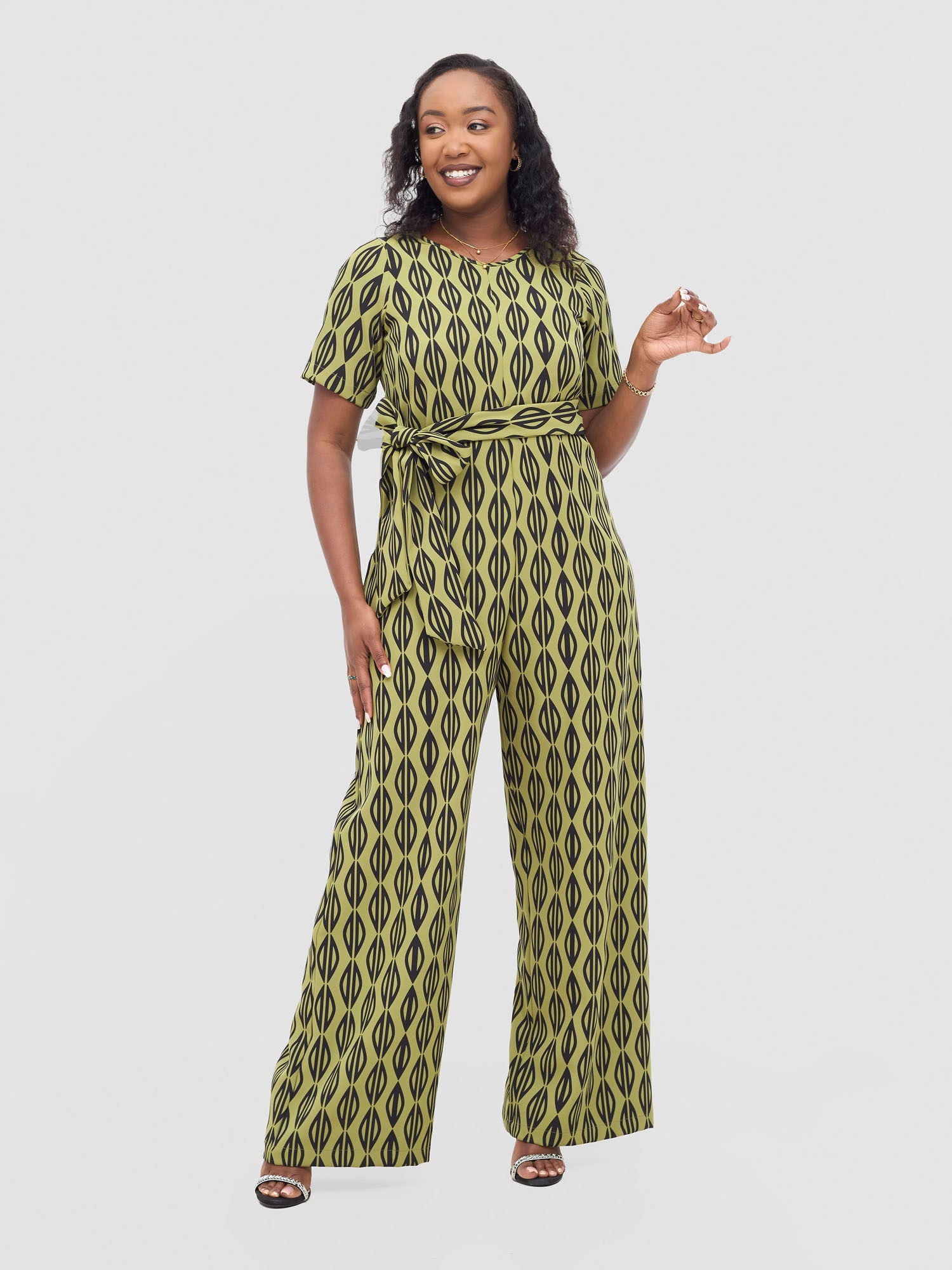 Vivo Mandla Jumpsuit - Olive / Black Anla Print