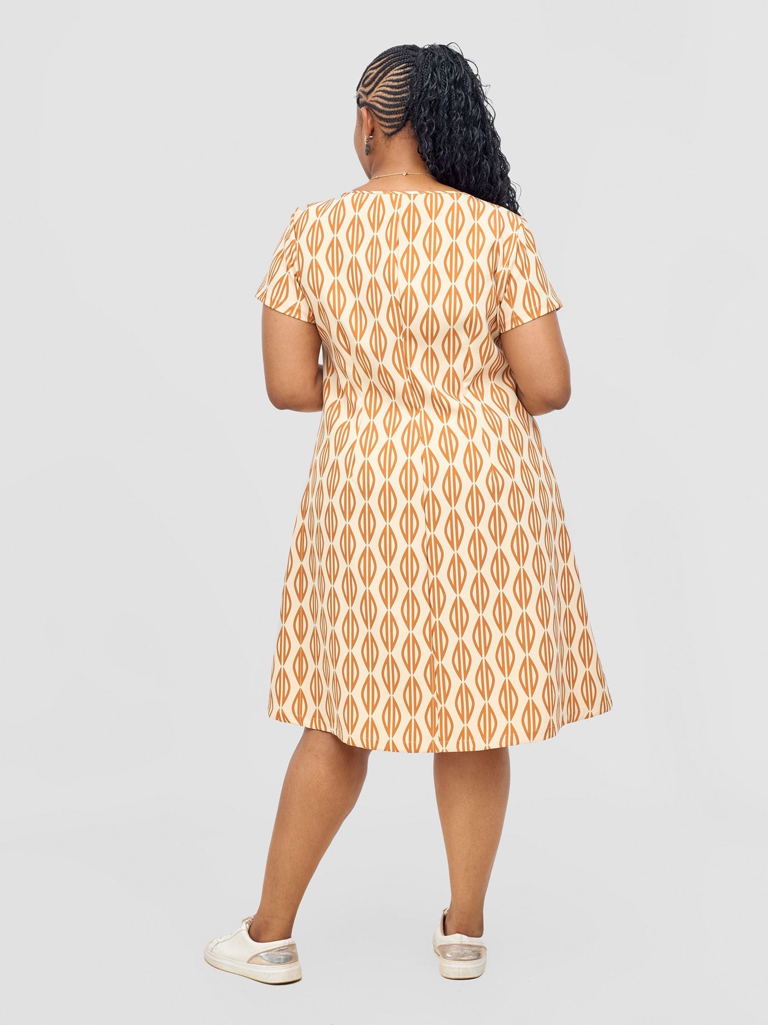 Vivo Mandla Side Zipper Dress - Beige / Rust Anila Print