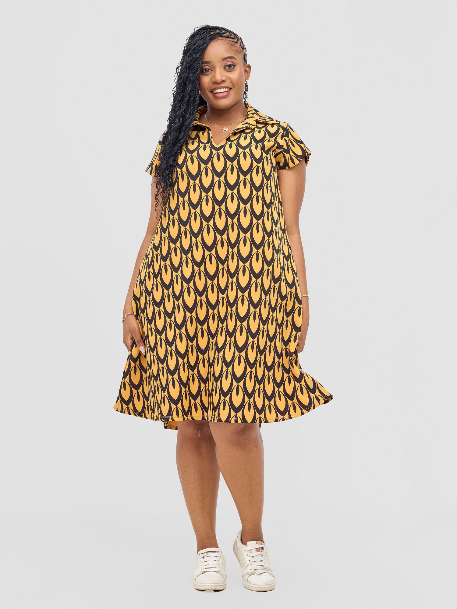 Vivo Mandla Tent Dress - Mustard / Black Manla Print