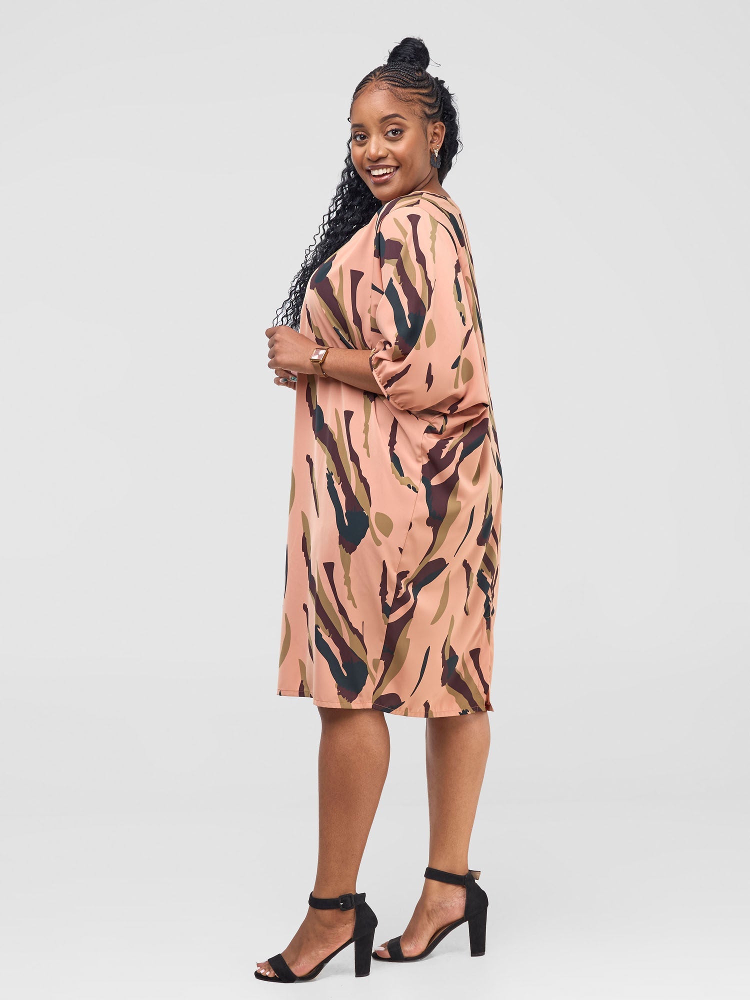 Vivo Reba Dolman Dress  - Tan / Brown Reba Print