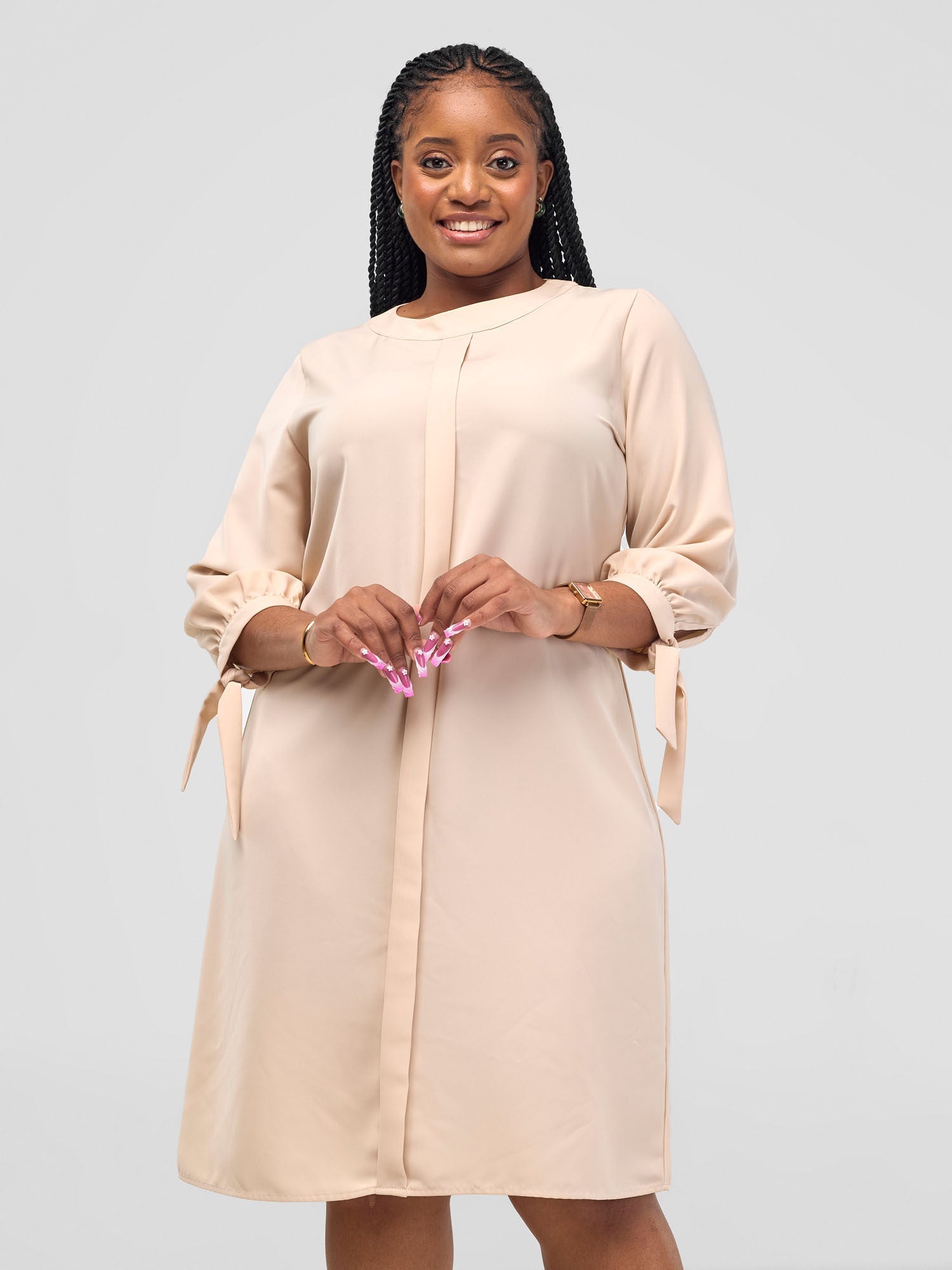 Vivo Alora 3/4 Sleeve Shift Dress - Cream