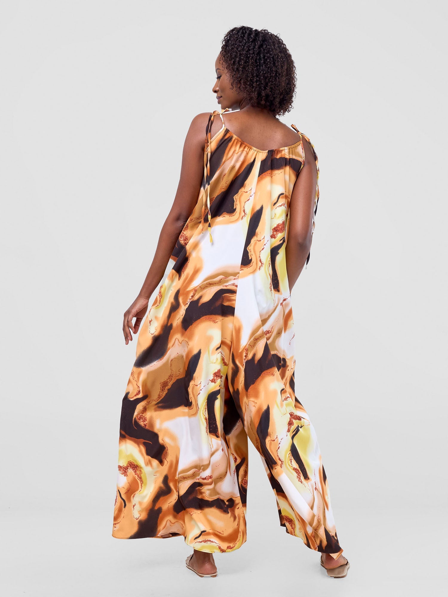 Vivo Maisha Strappy Jumpsuit Cover Up - Brown / Cream Print