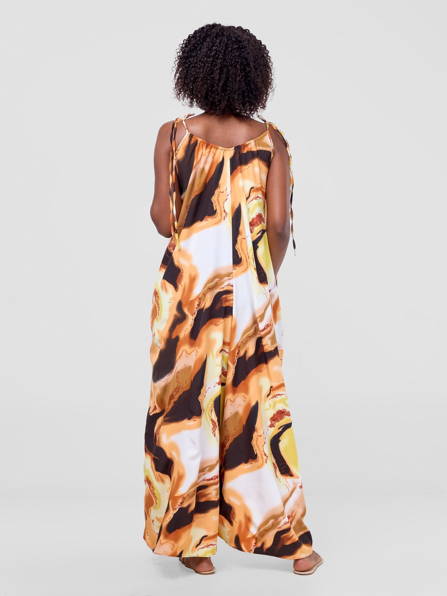 Vivo Maisha Strappy Jumpsuit Cover Up - Brown / Cream Print