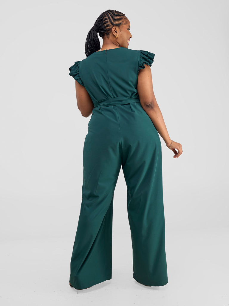 Vivo Nasinka Ruffle Sleeve Jumpsuit - Dark Green