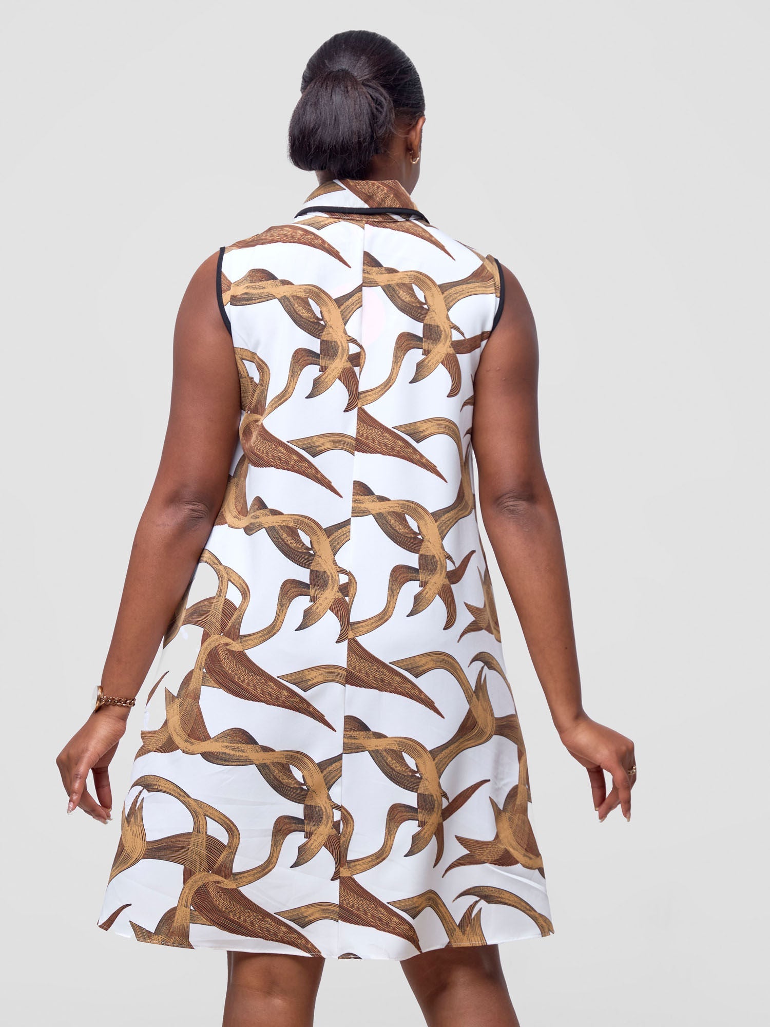 Vivo Shaa Sleeveless Knee Length Dress - White / Brown Print