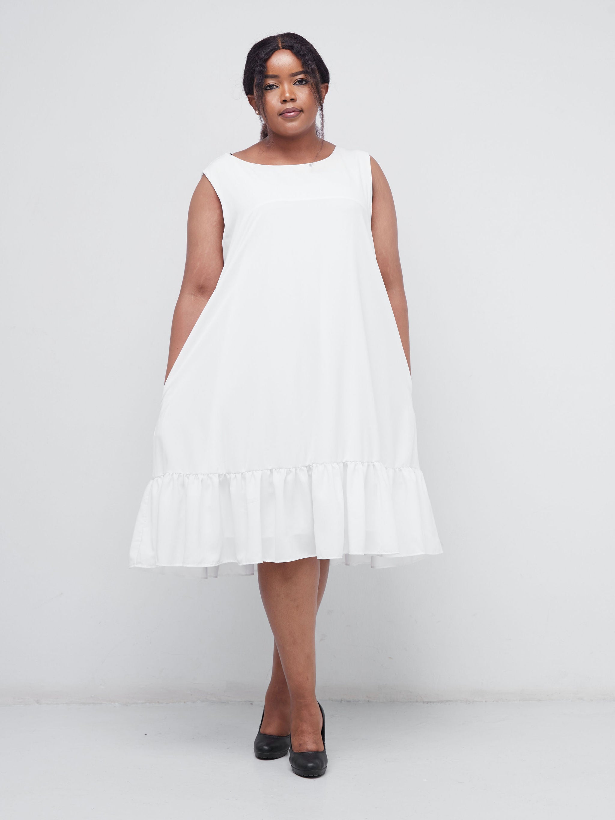 Vivo Dalia Sleeveless Gathered Tent Dress - White