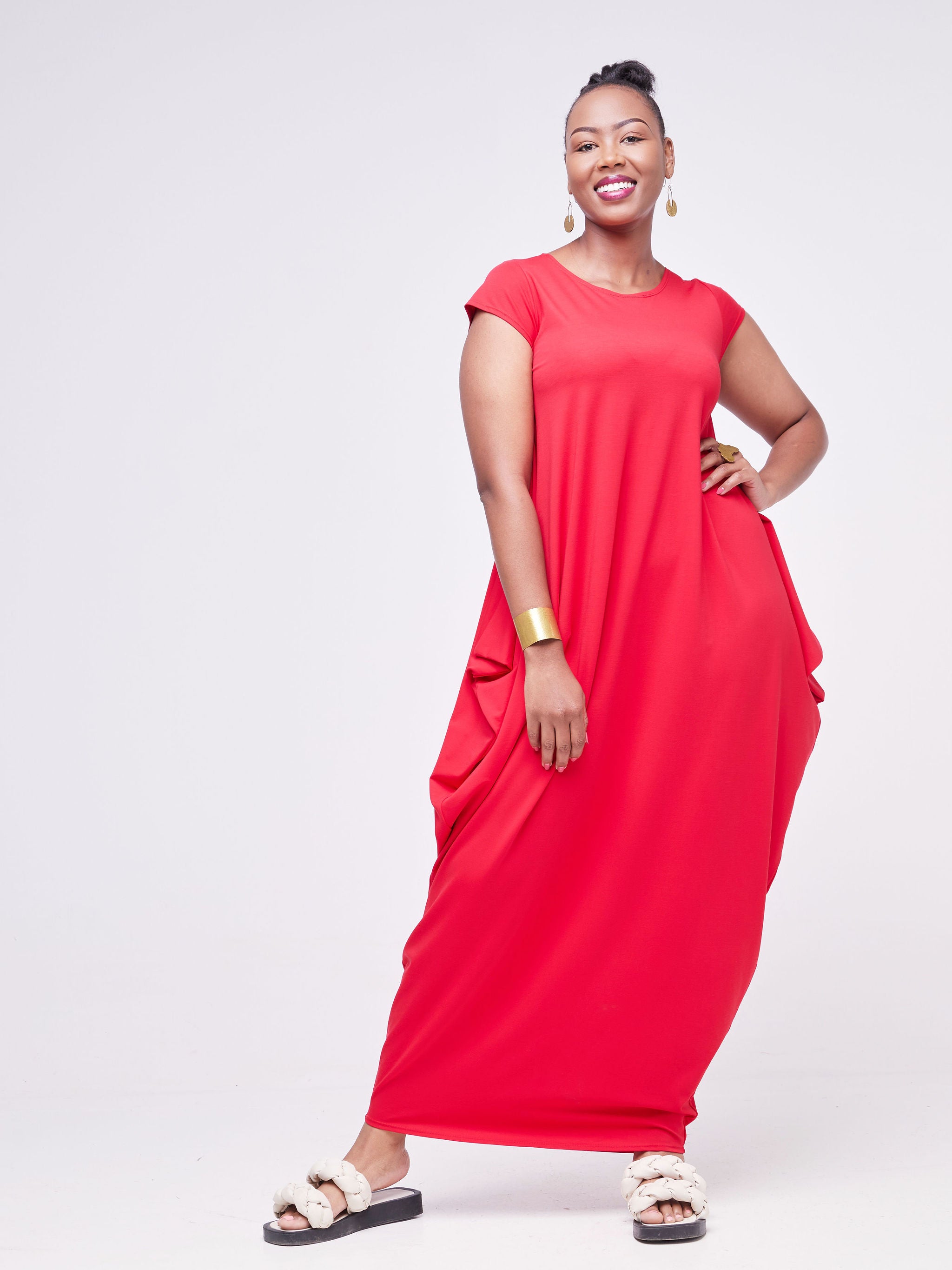 Vivo Zanzi Side Cowl Maxi Dress - Red