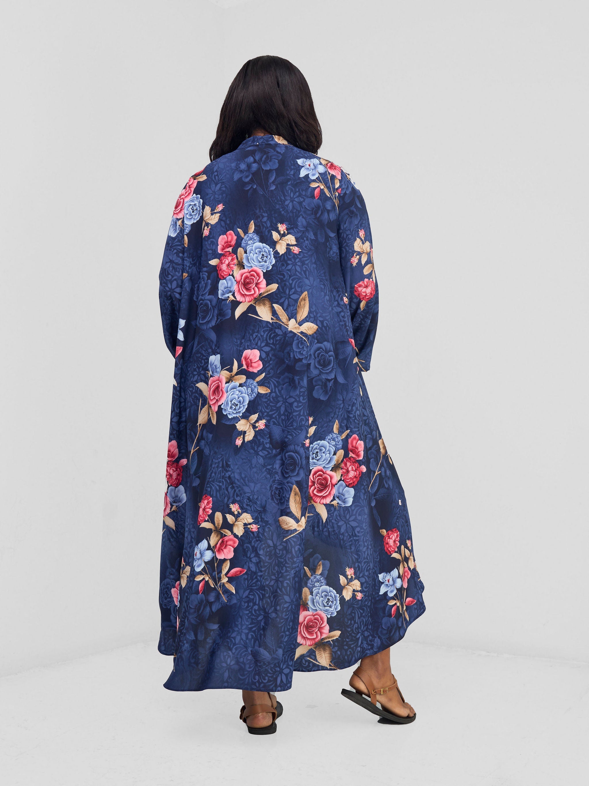 Vivo Maisha Long Sleeve High Low Kimono - Navy Nyua Print