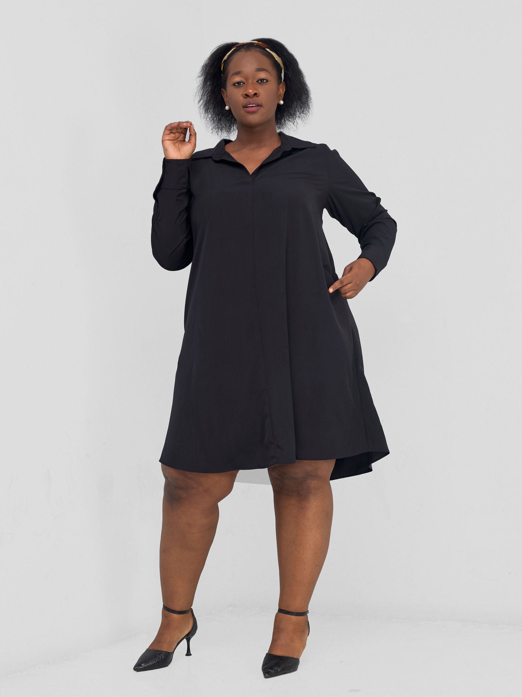 Vivo Yumi Long Sleeve Tent Shirt Dress - Black