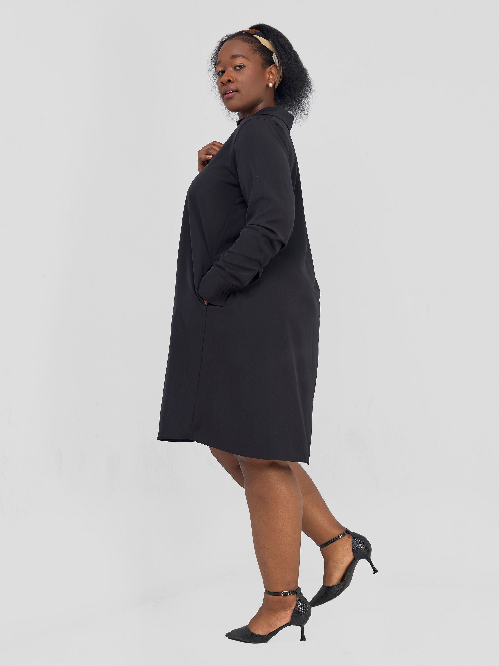 Vivo Yumi Long Sleeve Tent Shirt Dress - Black