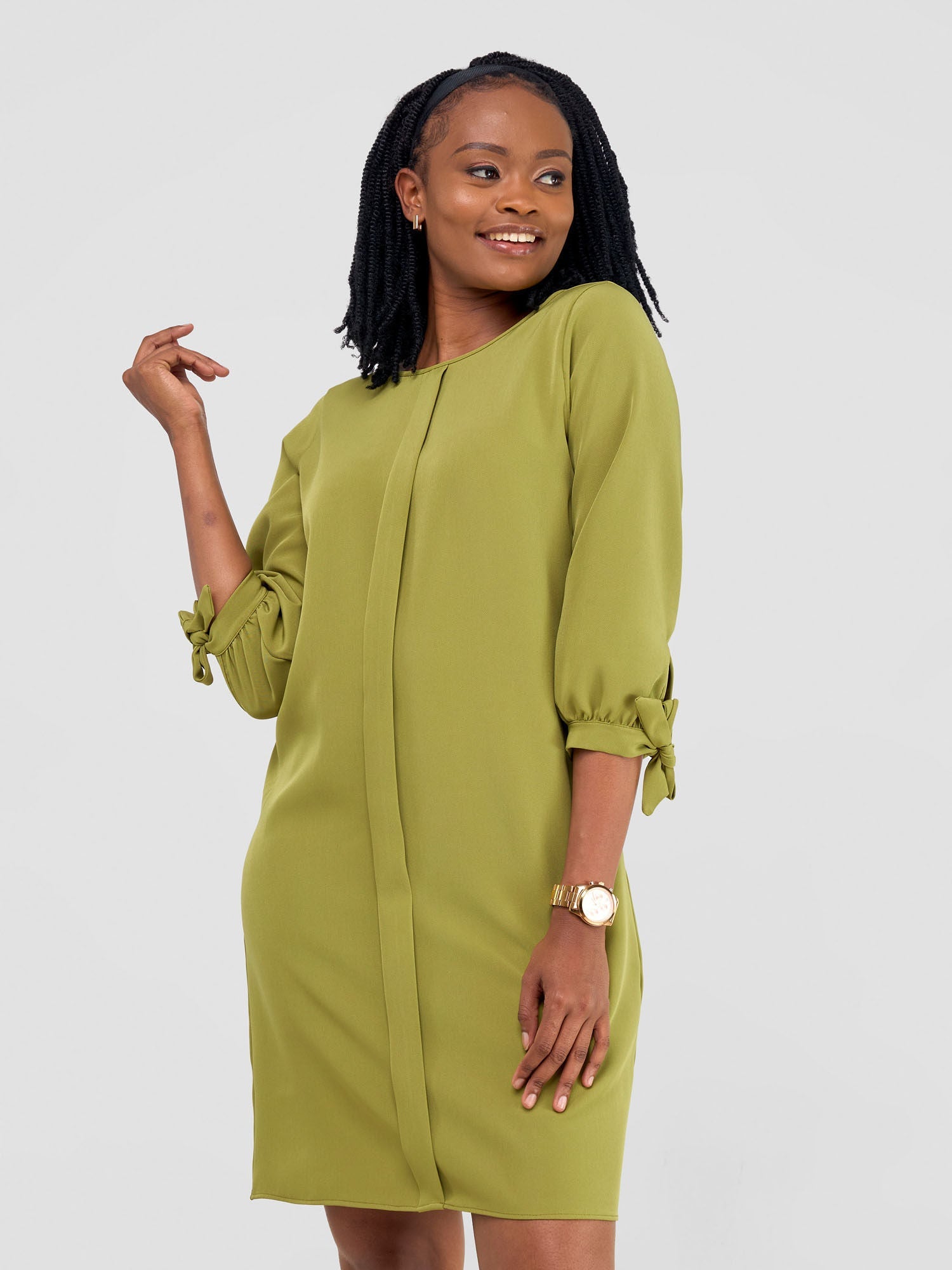 Vivo Paji 3/4 Sleeve Shift Dress (Regular) - Olive