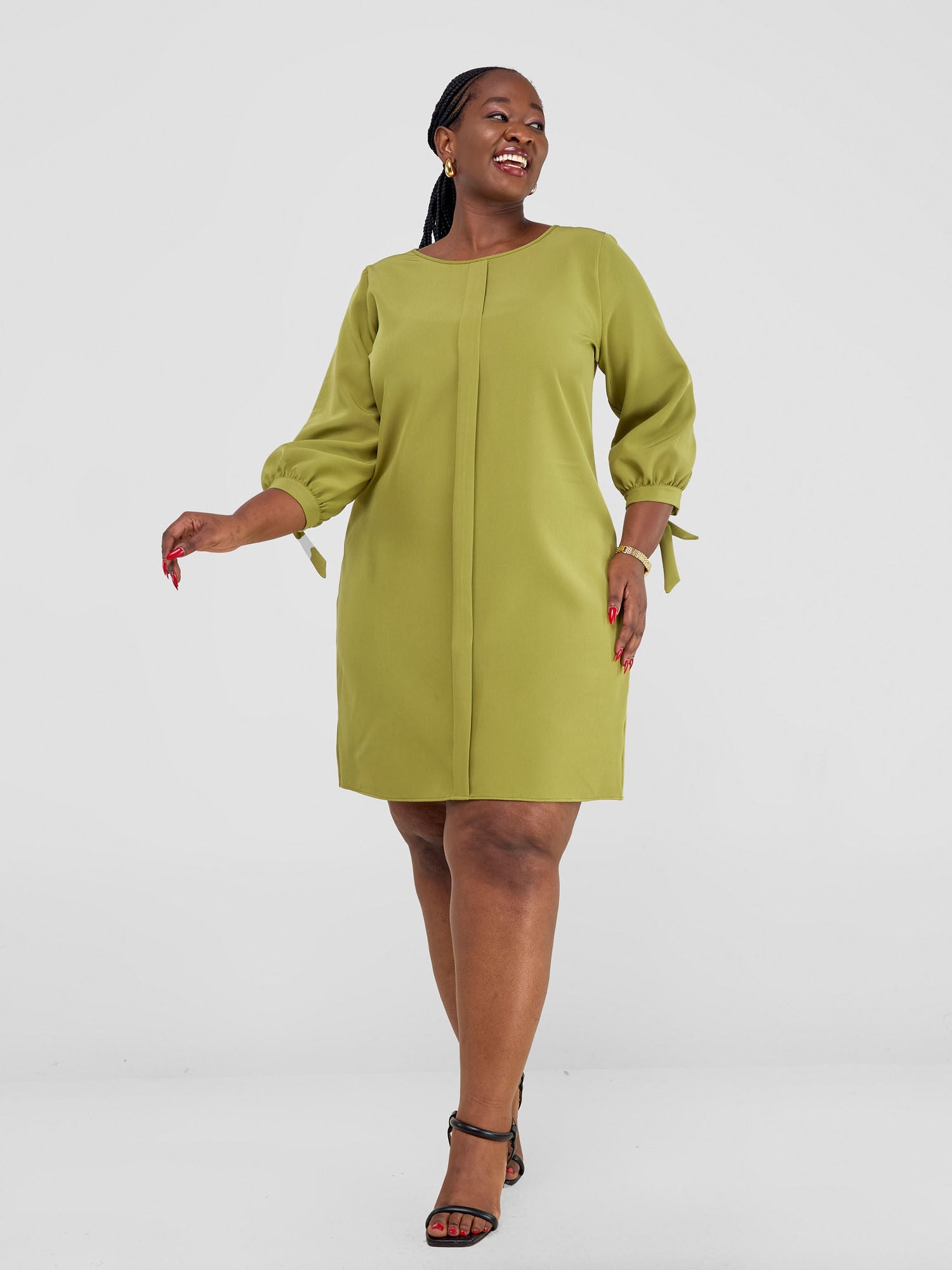 Vivo Paji 3/4 Sleeve Shift Dress (Tall) - Olive