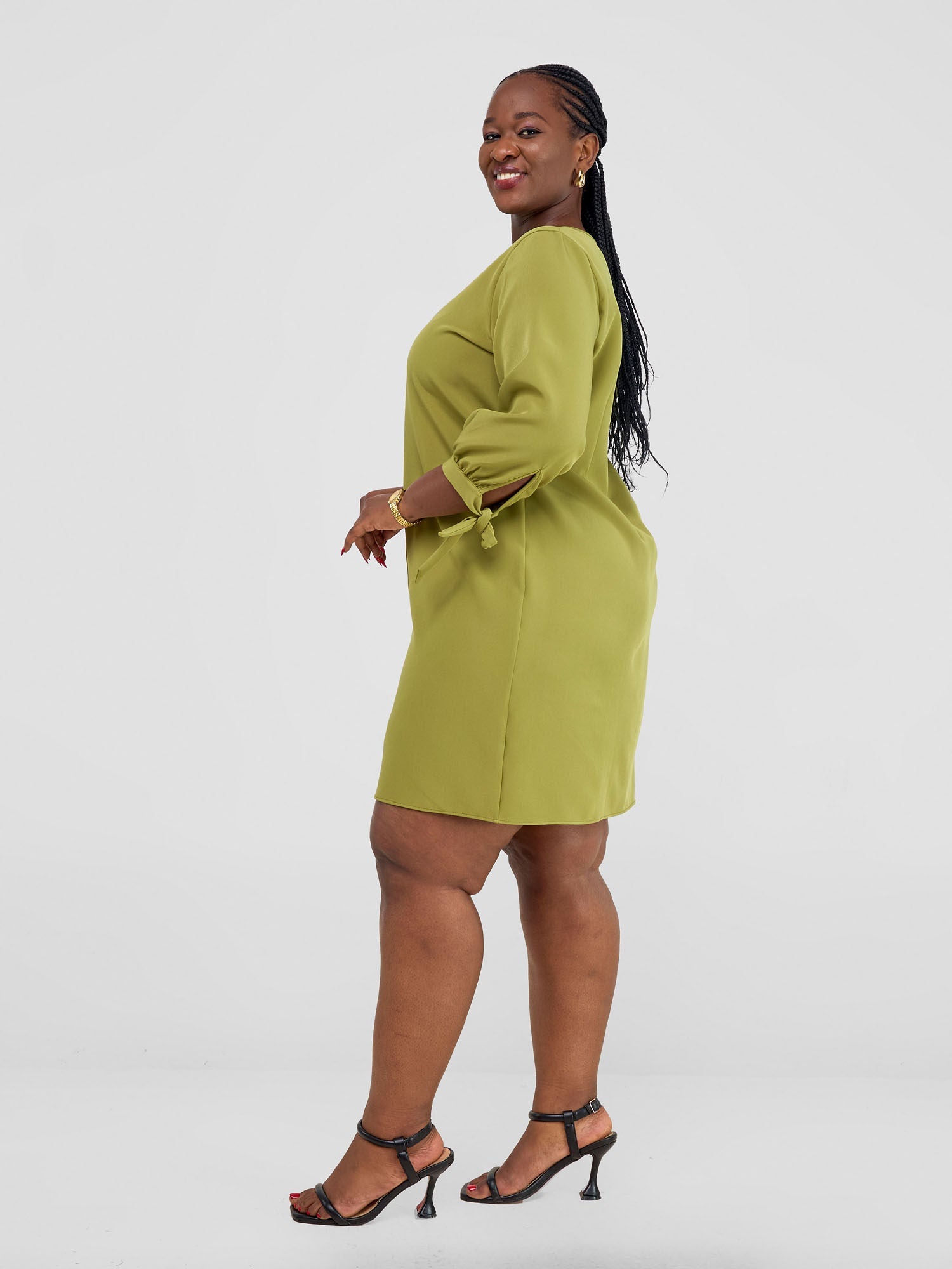 Vivo Paji 3/4 Sleeve Shift Dress (Tall) - Olive