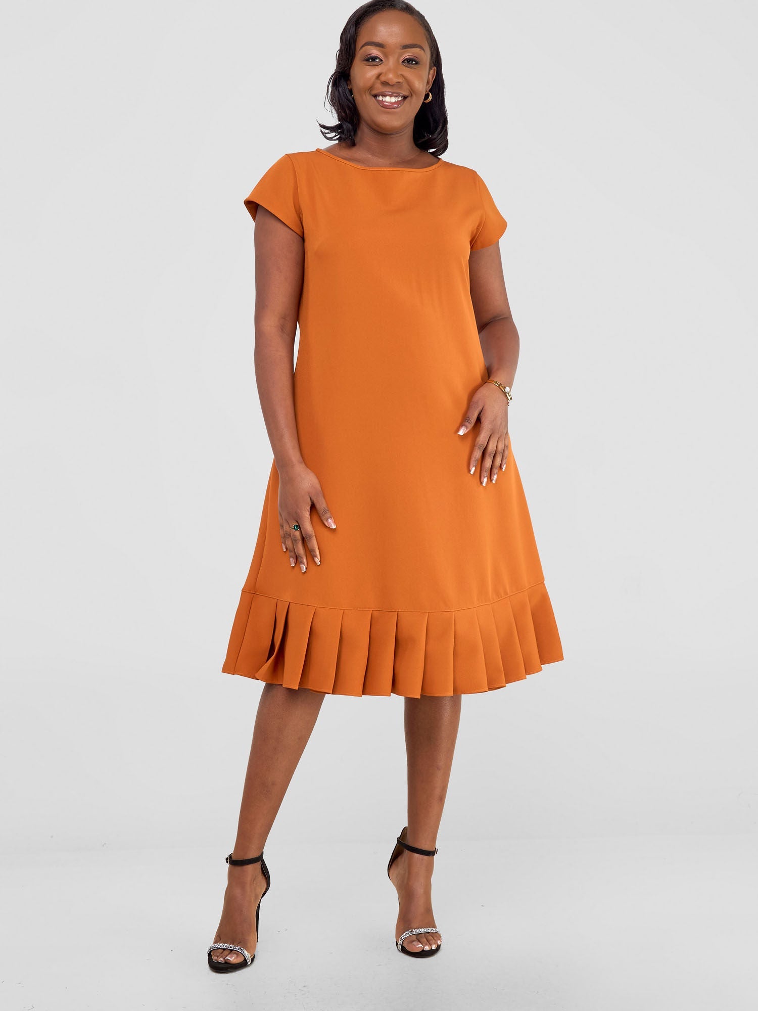 Vivo Paji Cap Sleeve A-Line Dress (Tall) - Rust