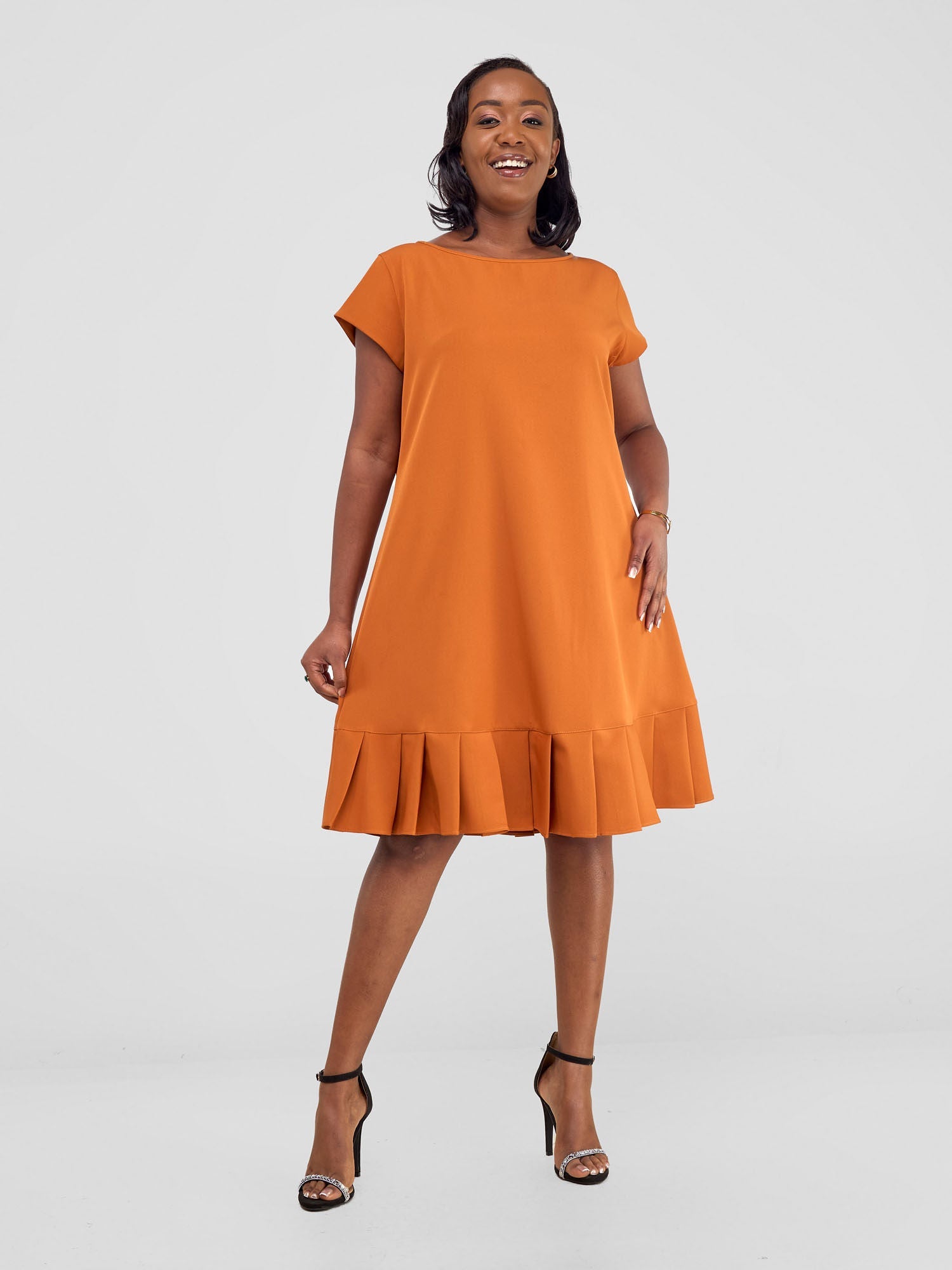 Vivo Paji Cap Sleeve A-Line Dress (Regular) - Rust